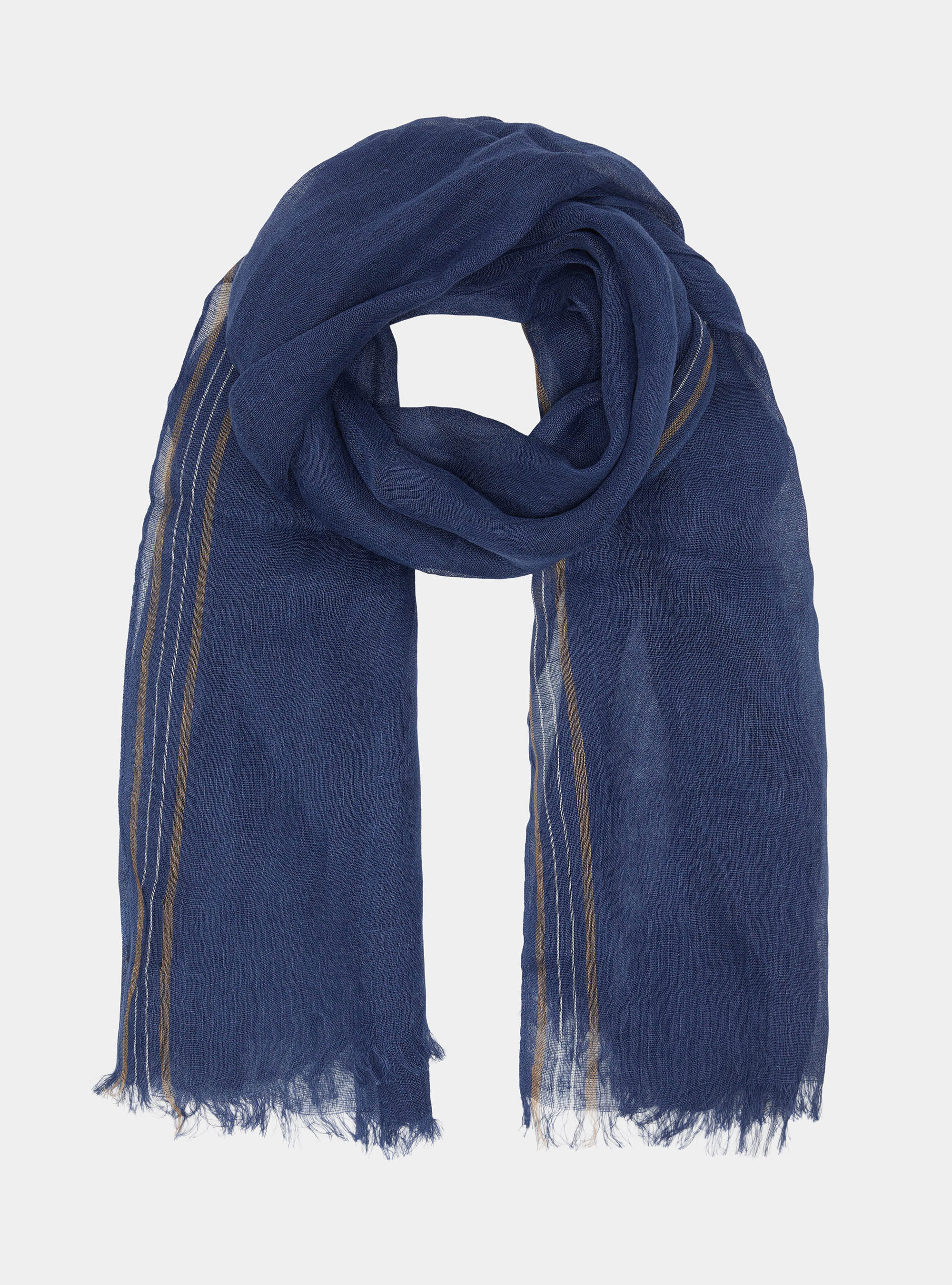 Sciarpa rigata in lino, 0243C DENIM