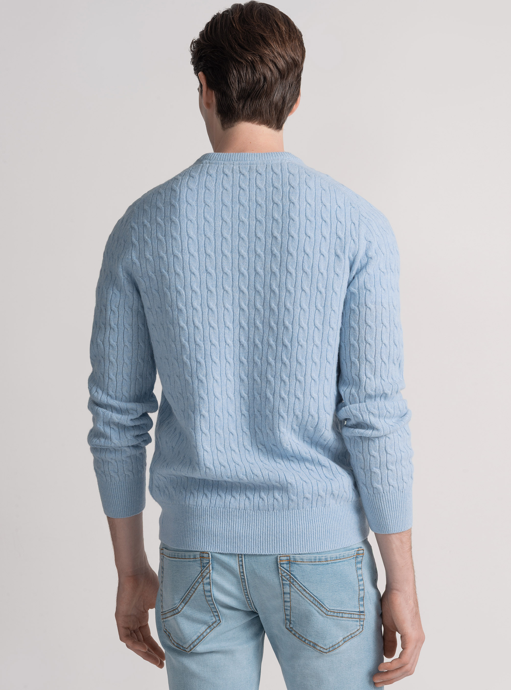 Cashmere wool crew-neck sweater with braid, AZZURRO POLVERE 0283C