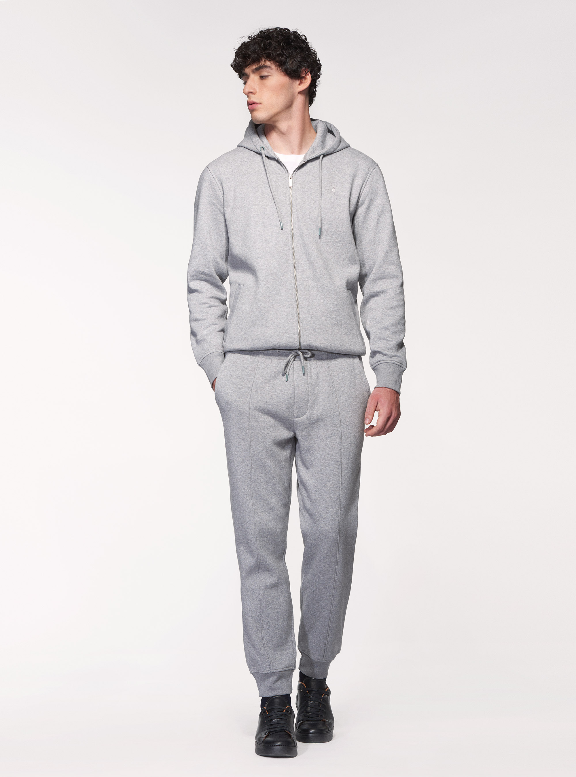 Cardigan in felpa con cappuccio, GRIGIO CHIARO MELANGE