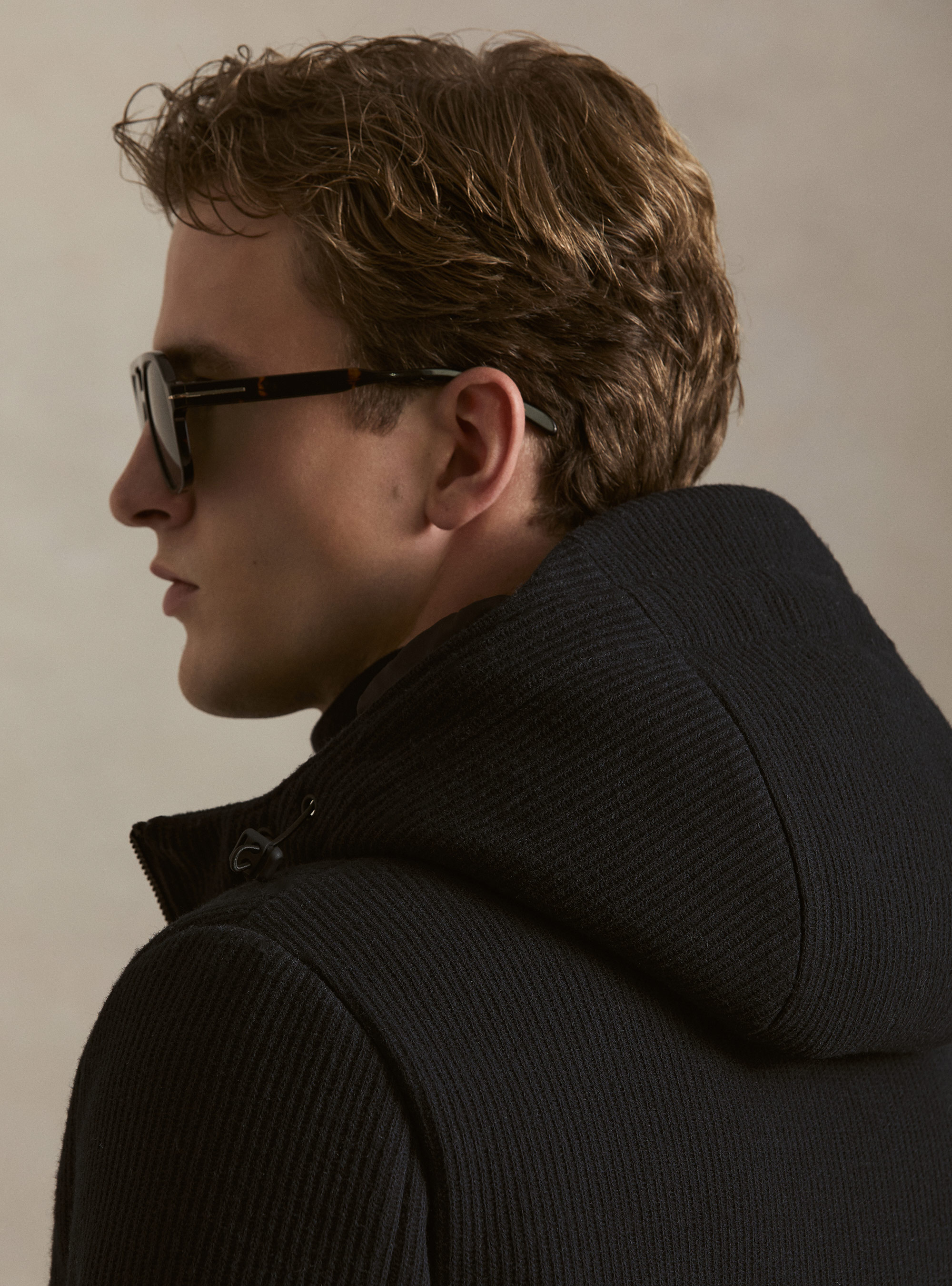 Ribbed hooded puffer jacket, NAVY BLUE