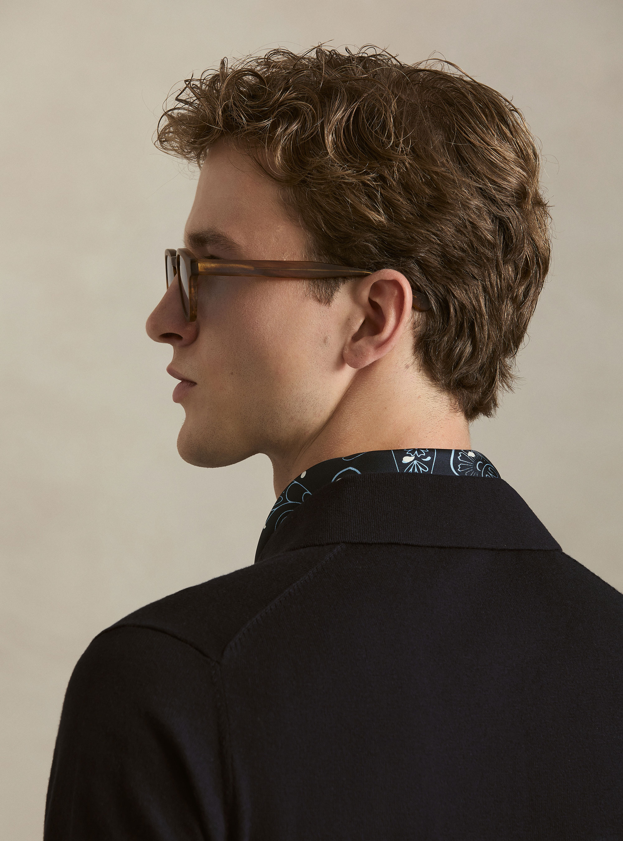 Cotton and cashmere blend knitted polo, NAVY BLUE