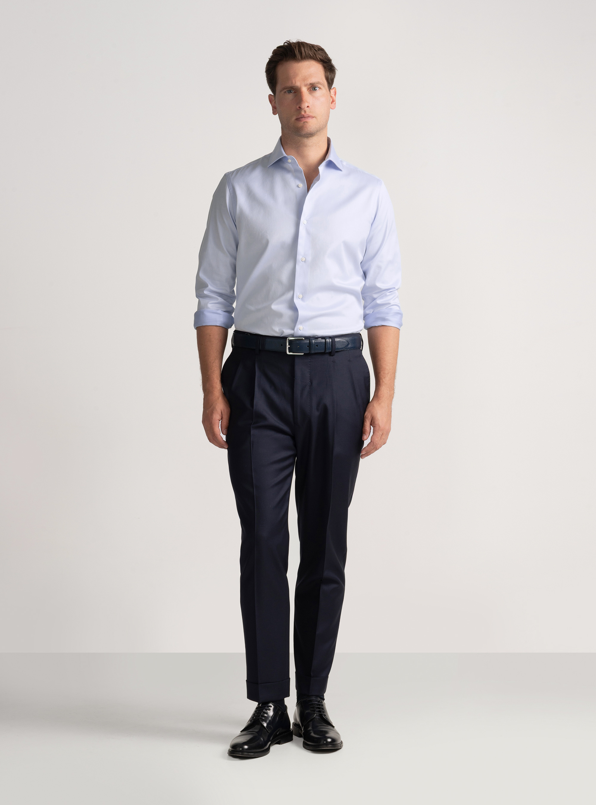 Camicia in twill di cotone, AZZURRO