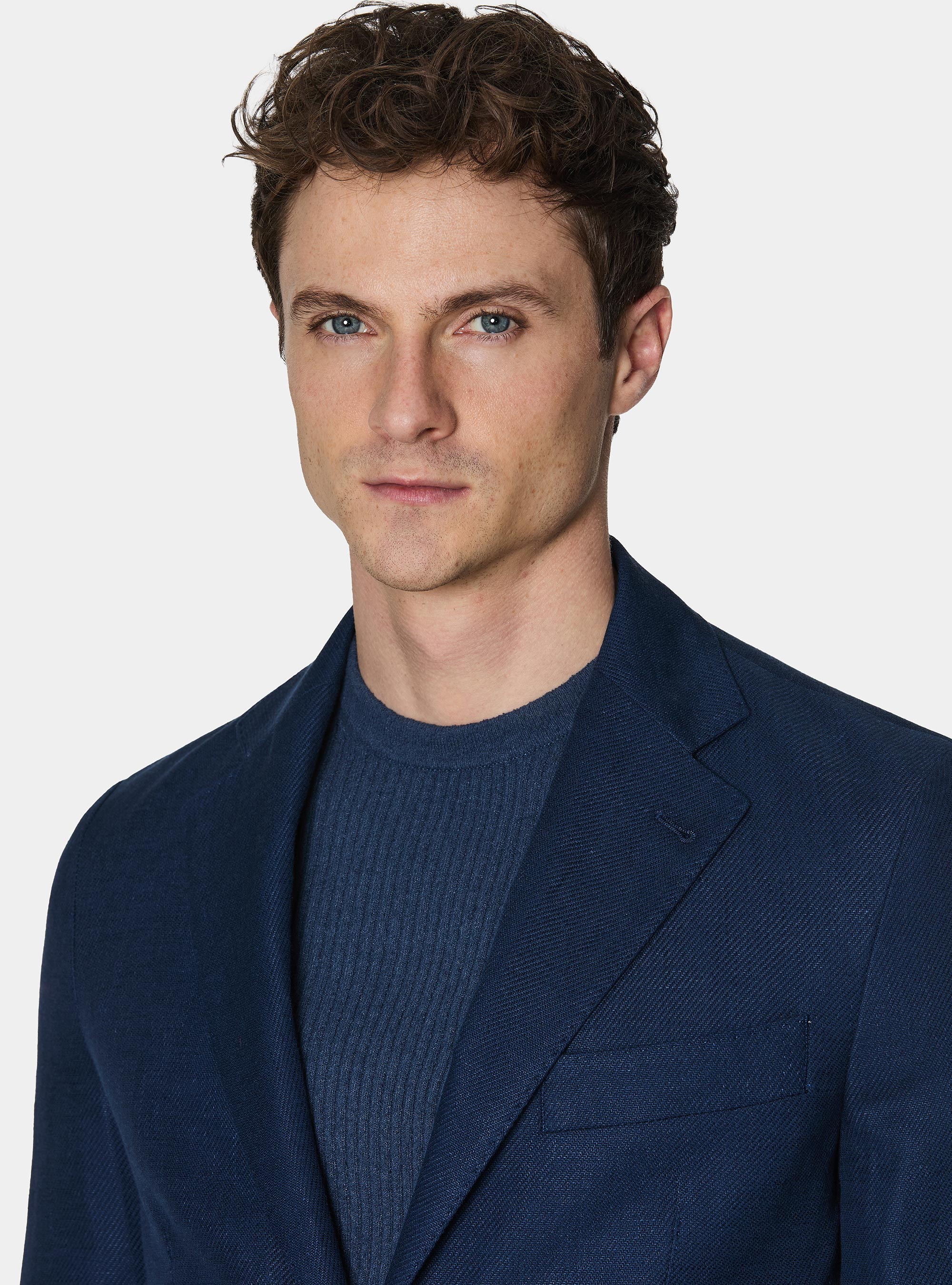 Giacca in cotone e lino fiammato, BLU NAVY