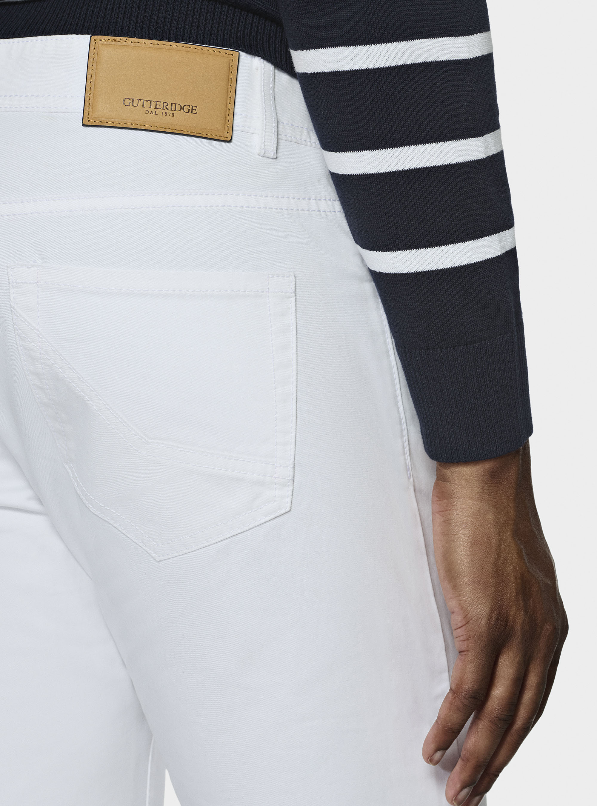 Pantaloni 5 tasche in twill di cotone, BIANCO