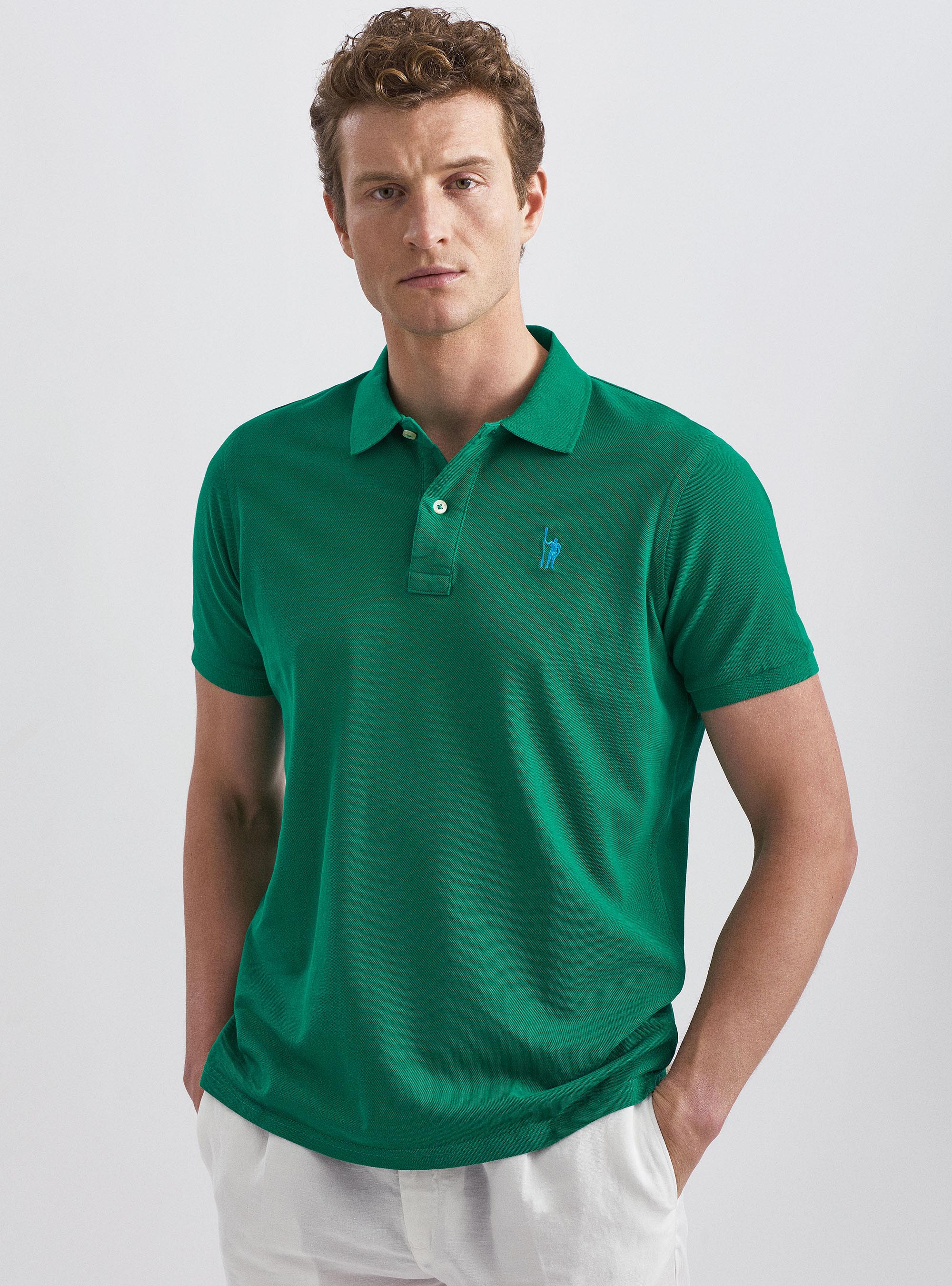 Classic cotton pique polo with embroidery, GREEN