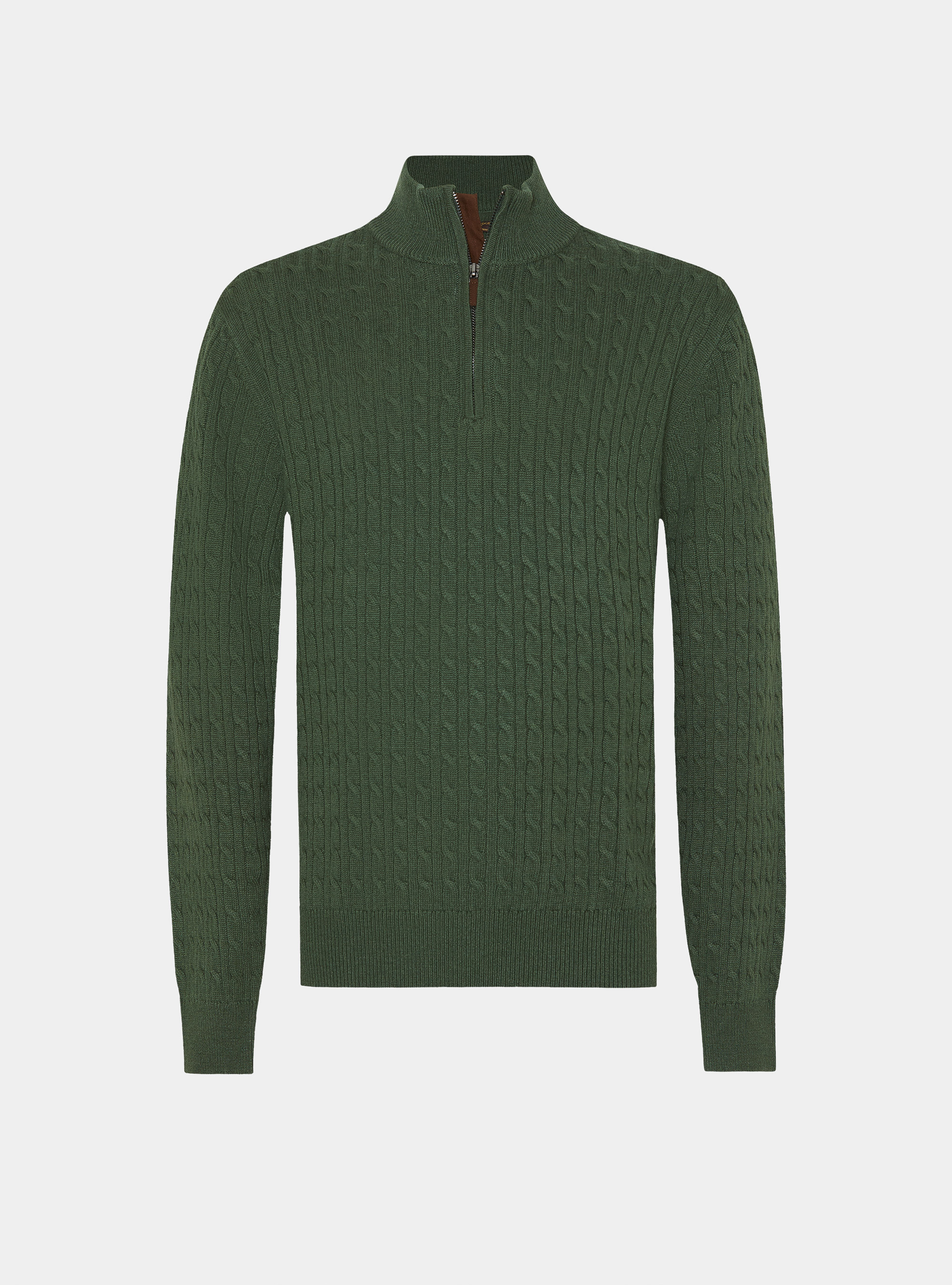 Maglia con collo mock e treccia in misto lana, MILITARE 0609C