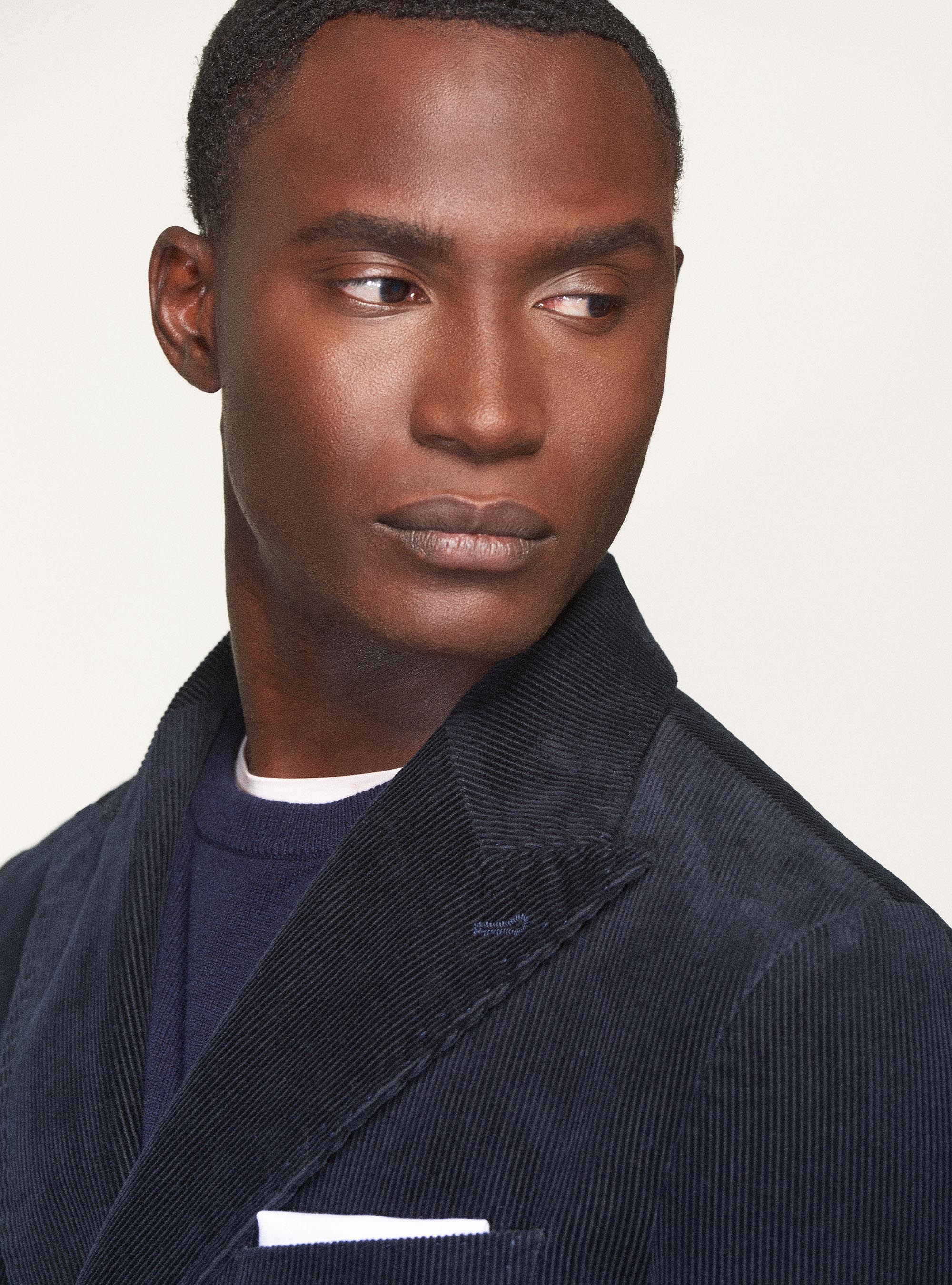 Giacca doppiopetto slim fit in velluto a coste di cotone, BLU NAVY