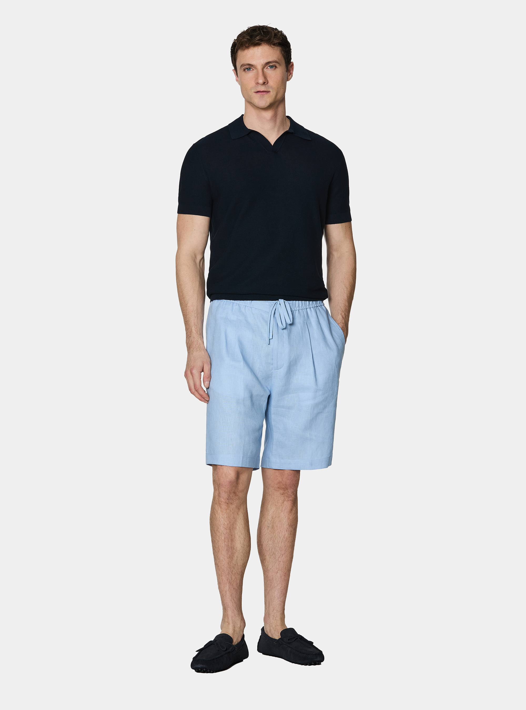 Polo &agrave; tricot&eacute;s en coton extra-fin, BLEU MARINE