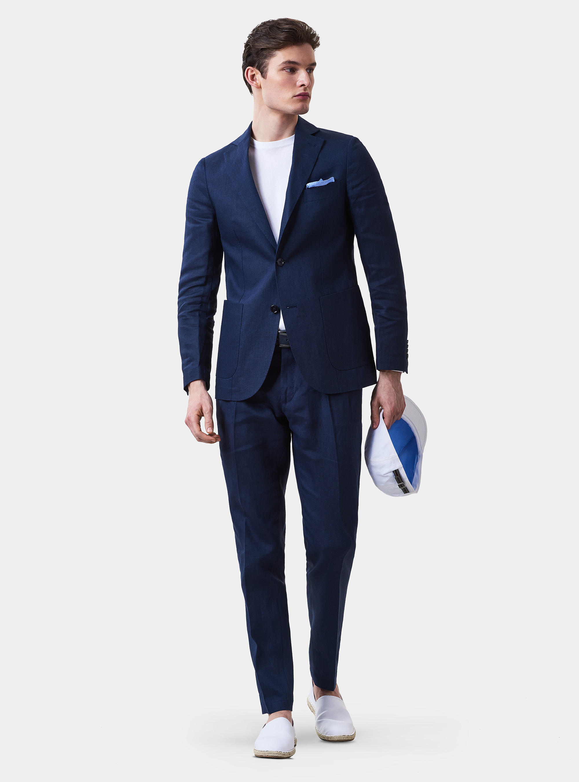 Pantaloni per abito in puro lino, BLU NAVY