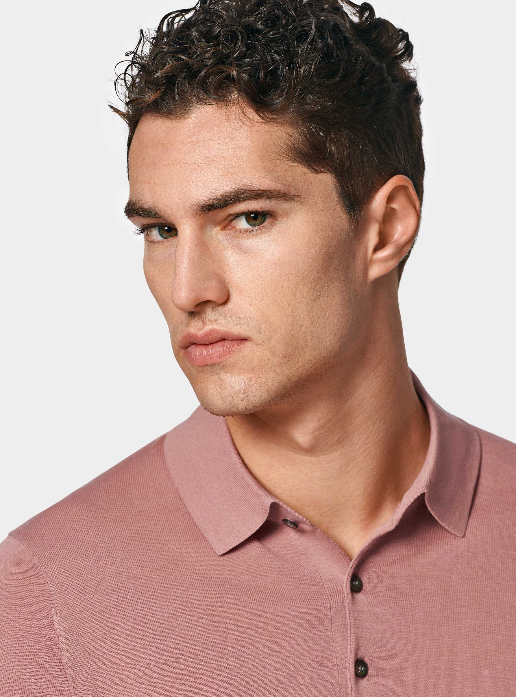 Maglia a polo in cotone e seta, 0441C ROSA SCURO