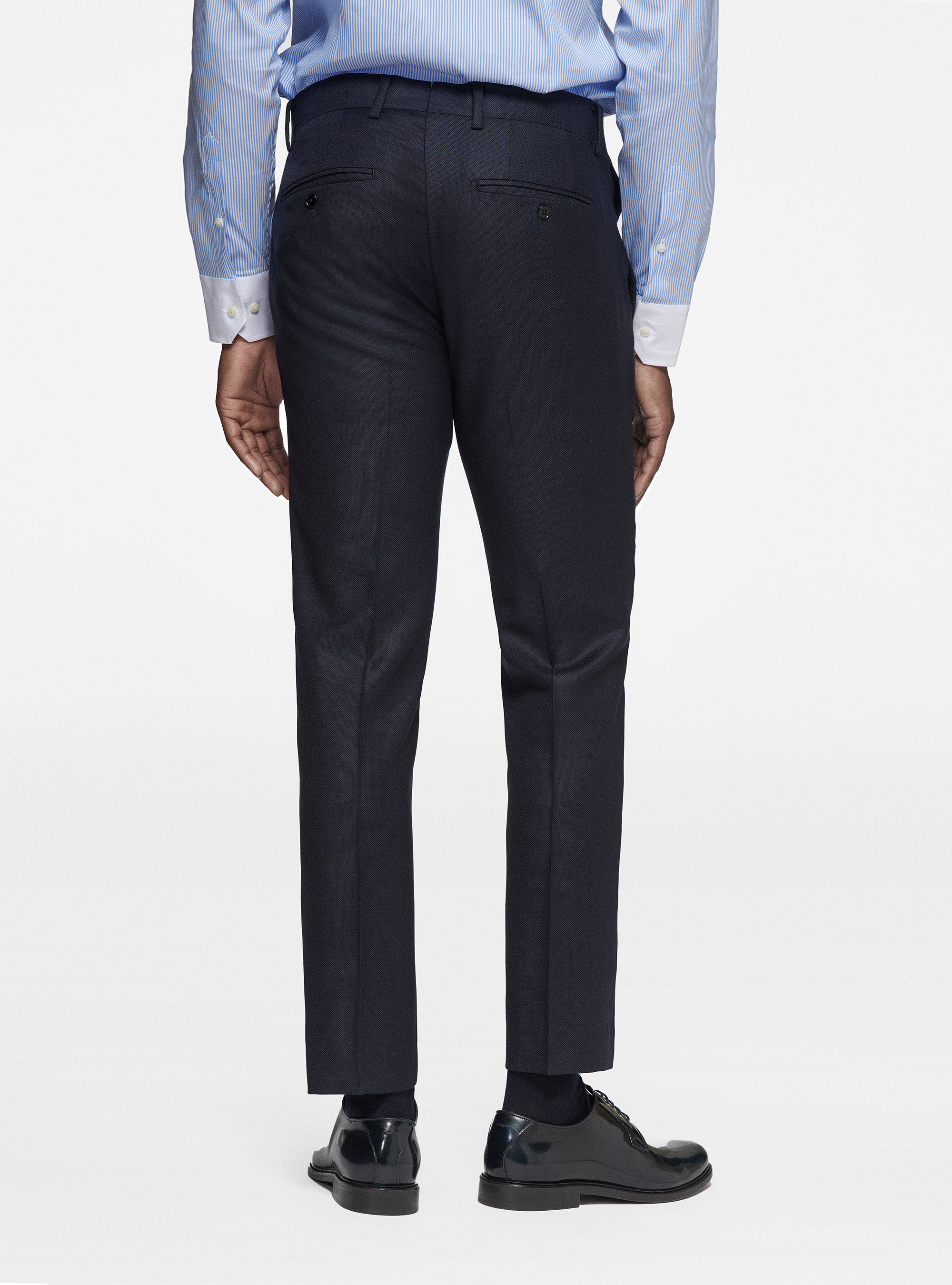 Trousers in pure wool partridge eye, NAVY BLUE