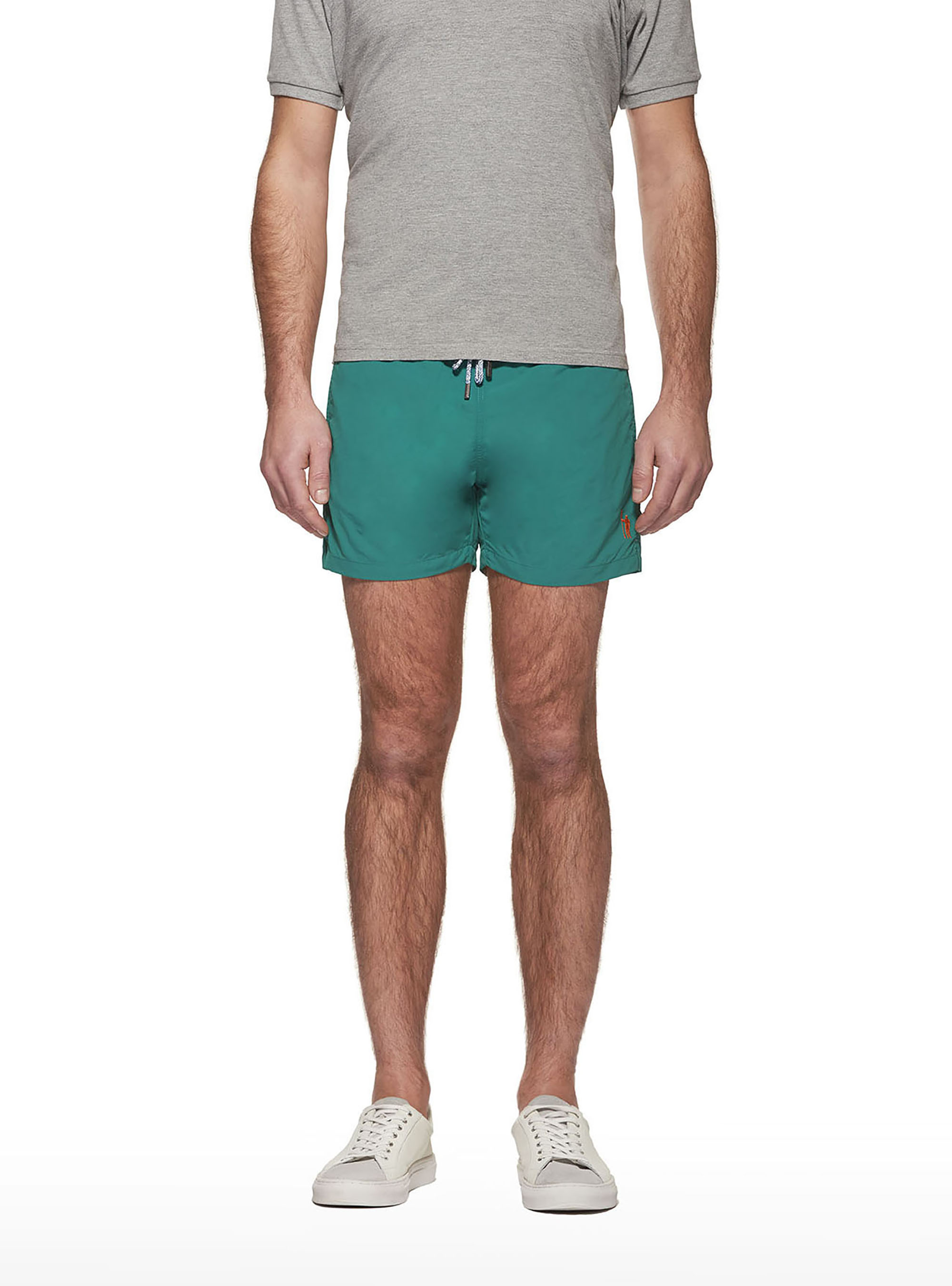 Basic plain colour swimsuit with embroidery, GREEN