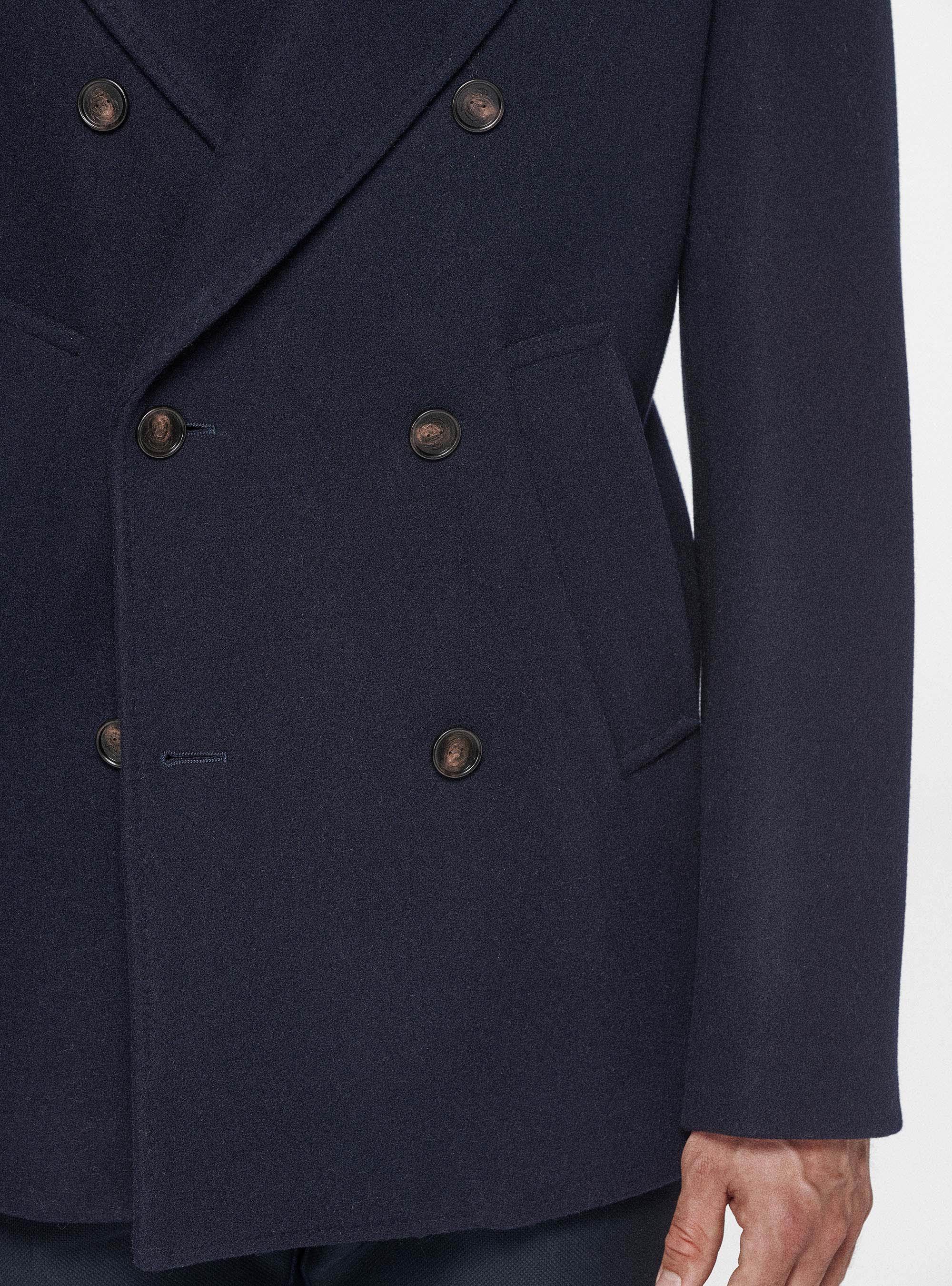 Chaquetón en mezcla de lana, AZUL MARINO