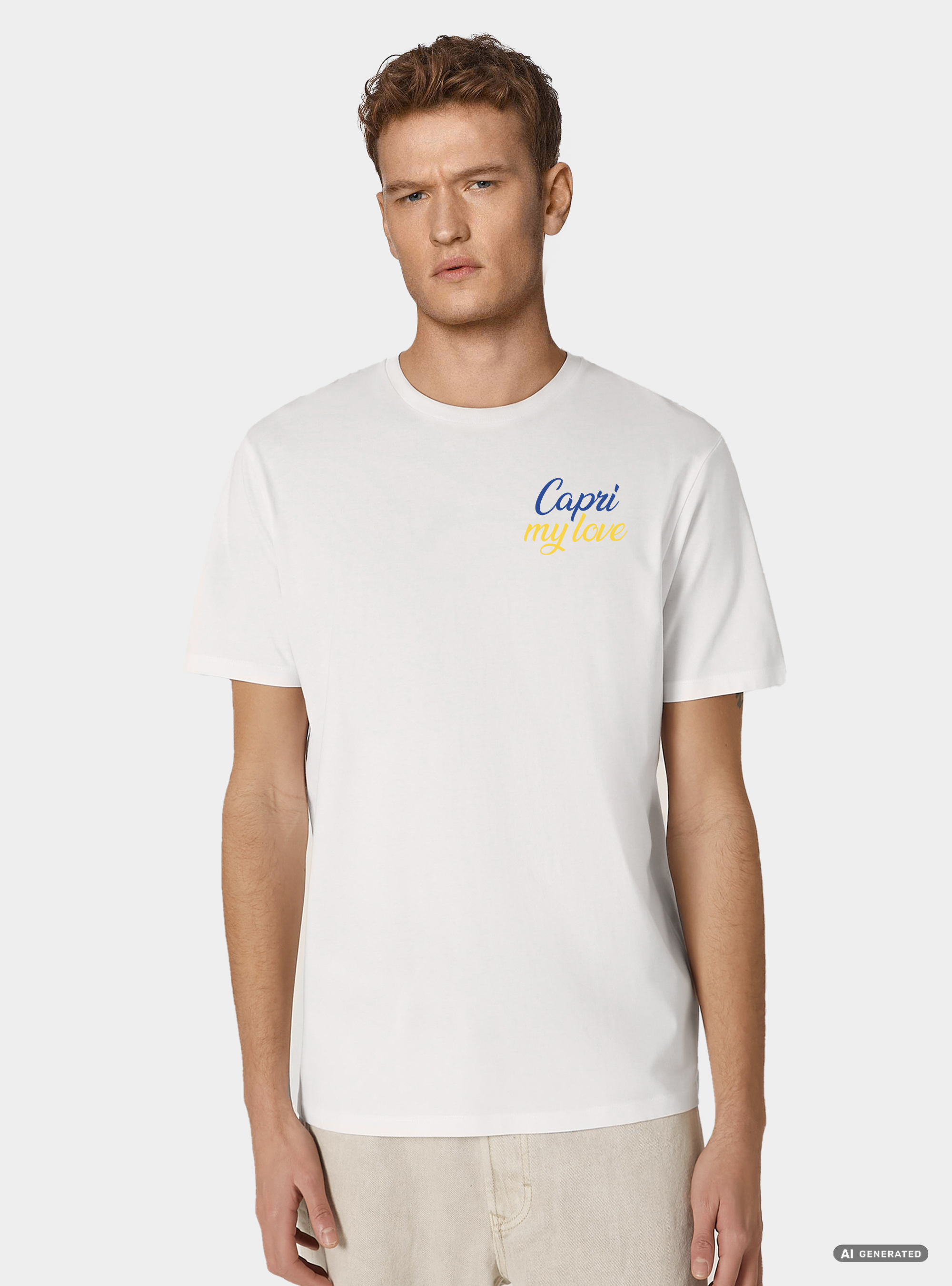T-shirt in cotone mezza manica "capri my love", WHITE
