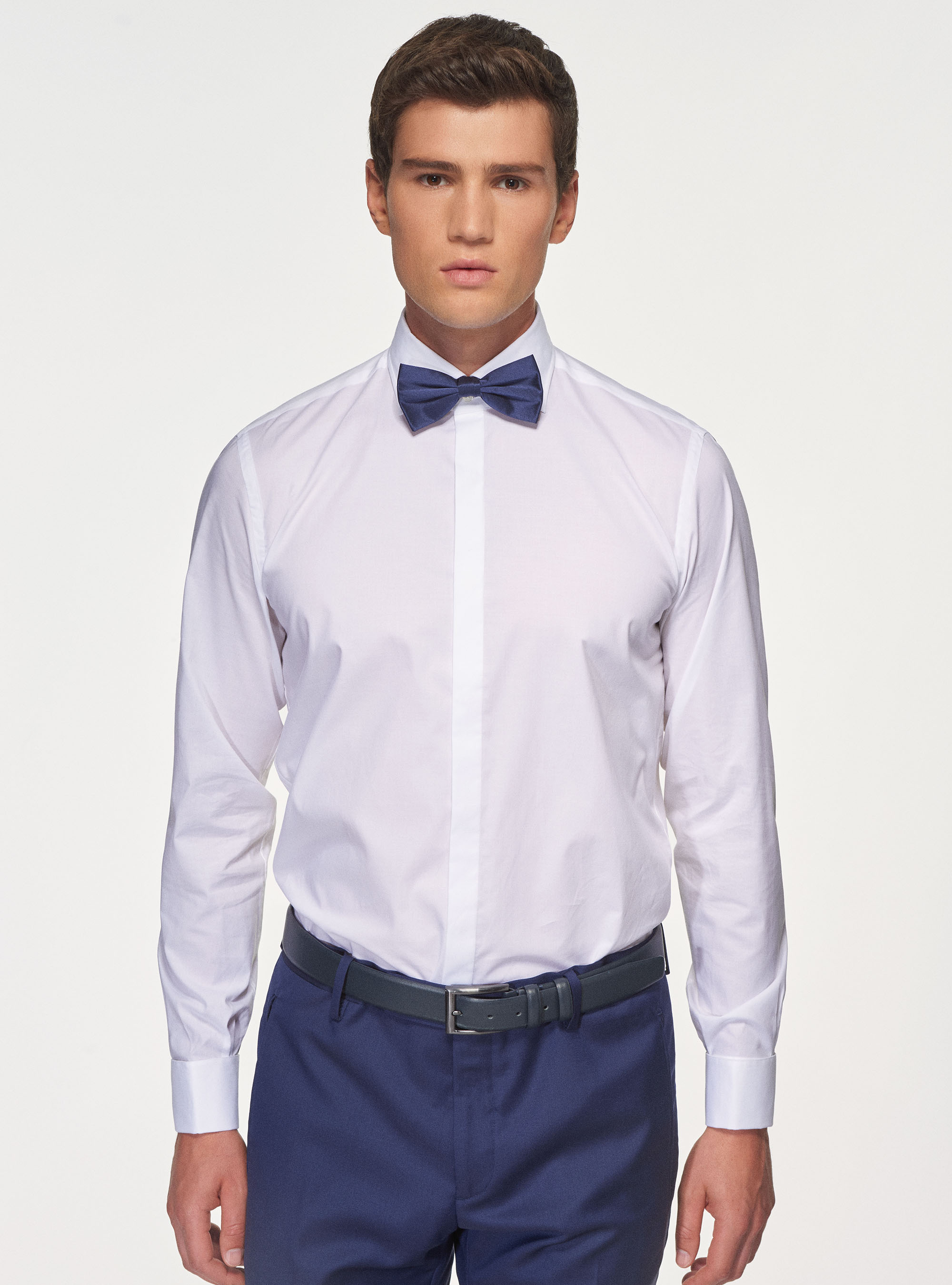 Camicia da smoking bianca con collo semi francese, BIANCO