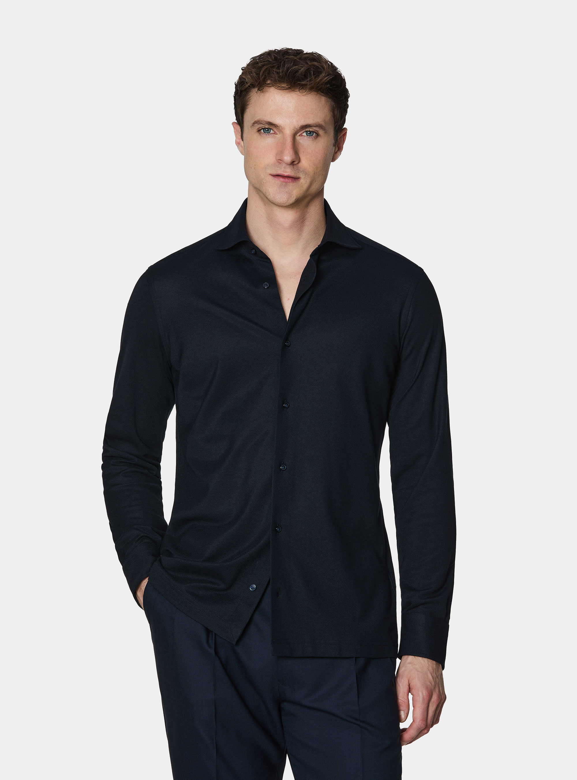 Camicia a polo GT01 in misto cotone piquet, BLU NAVY