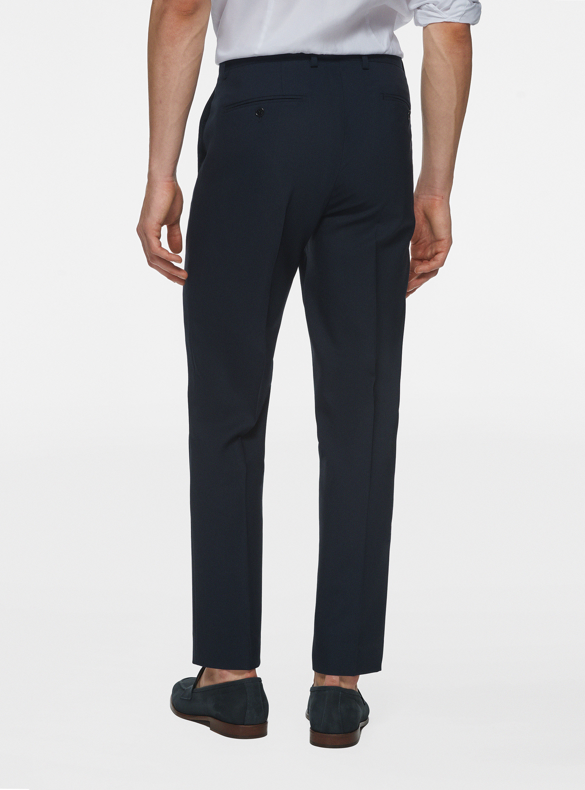 Pantaloni drop 4 in pura lana, NAVY