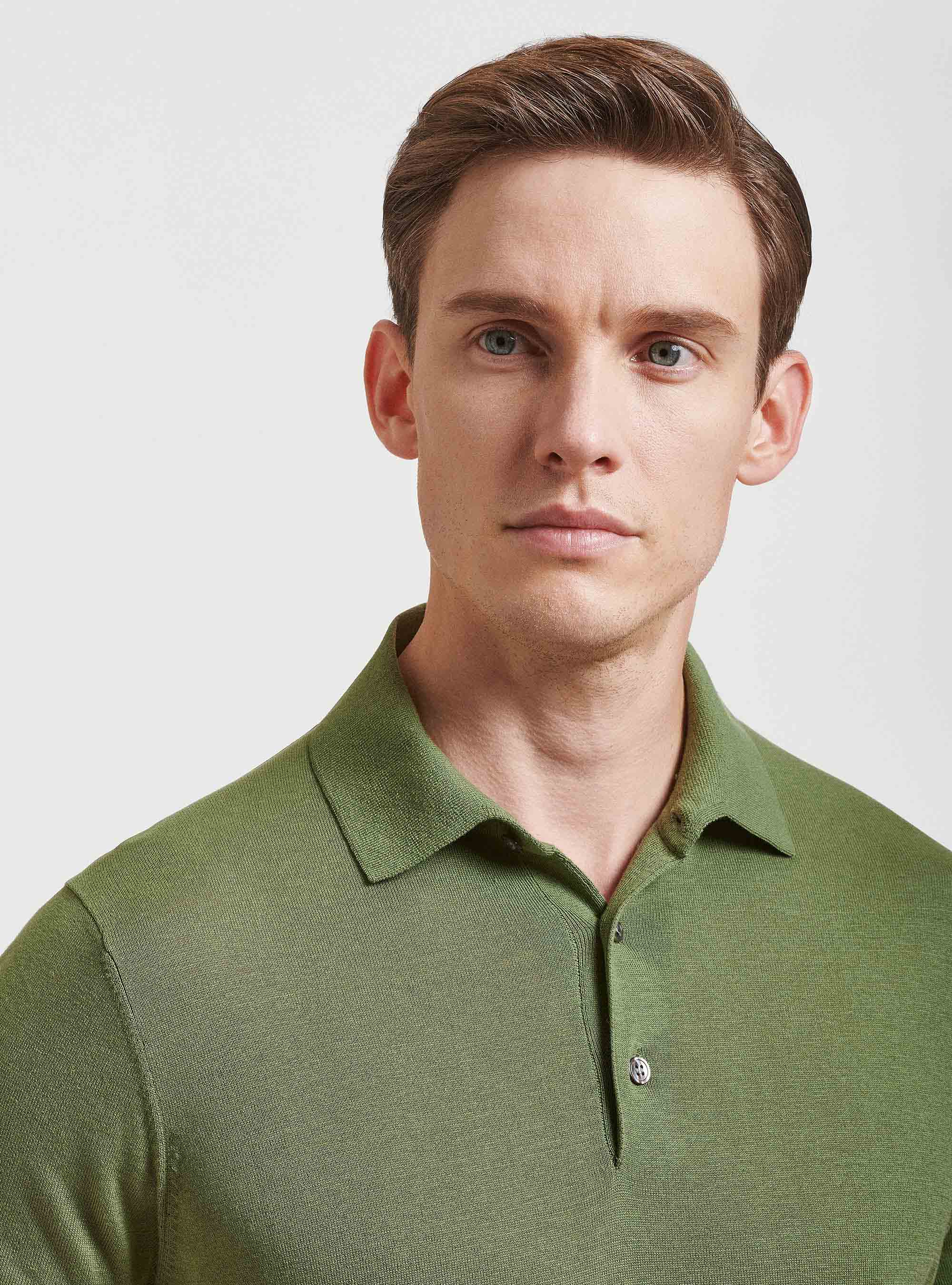 Polo en coton et soie, OLIVE