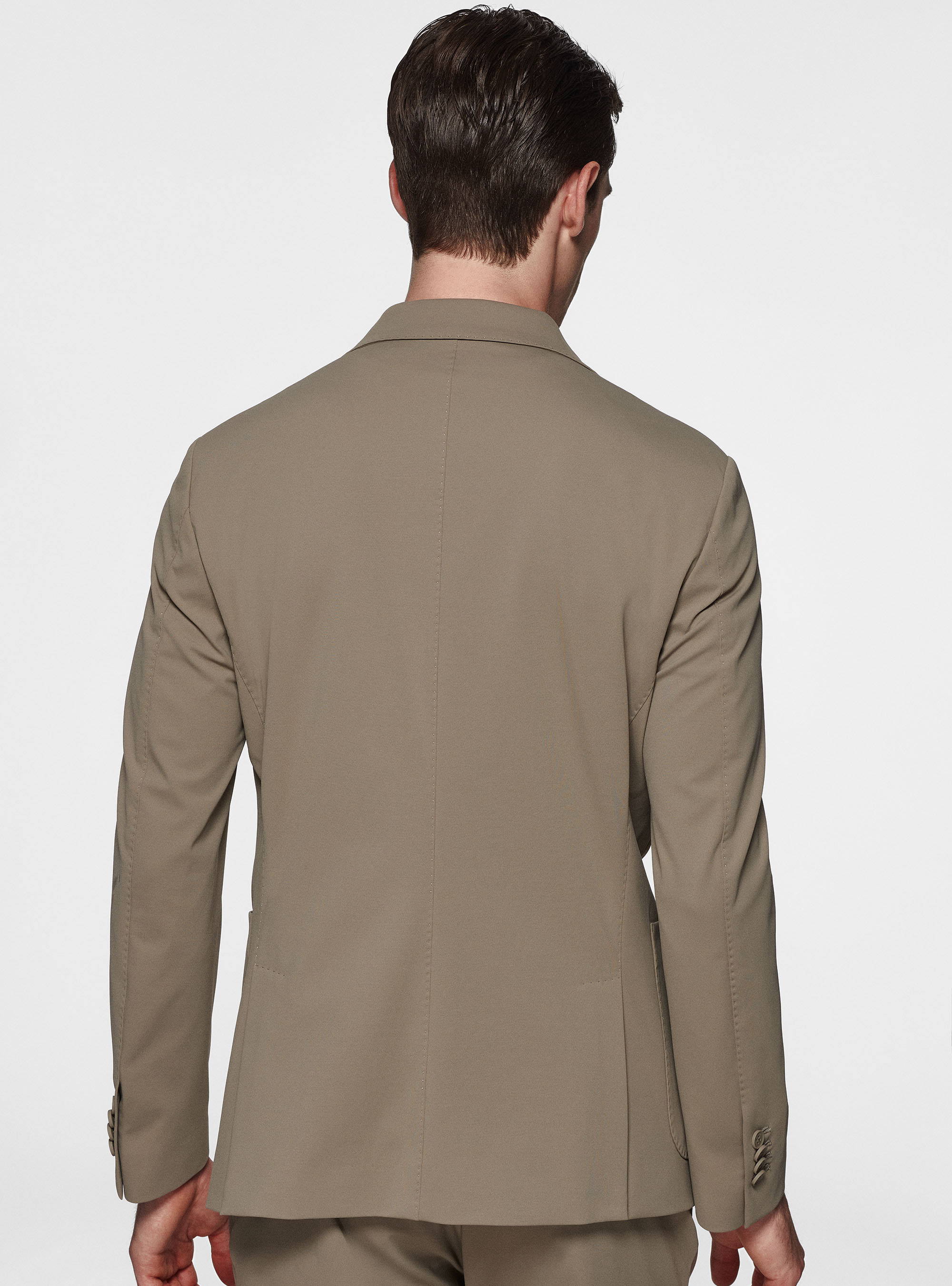 GT01 double-breasted blazer in stretch nylon, MUD