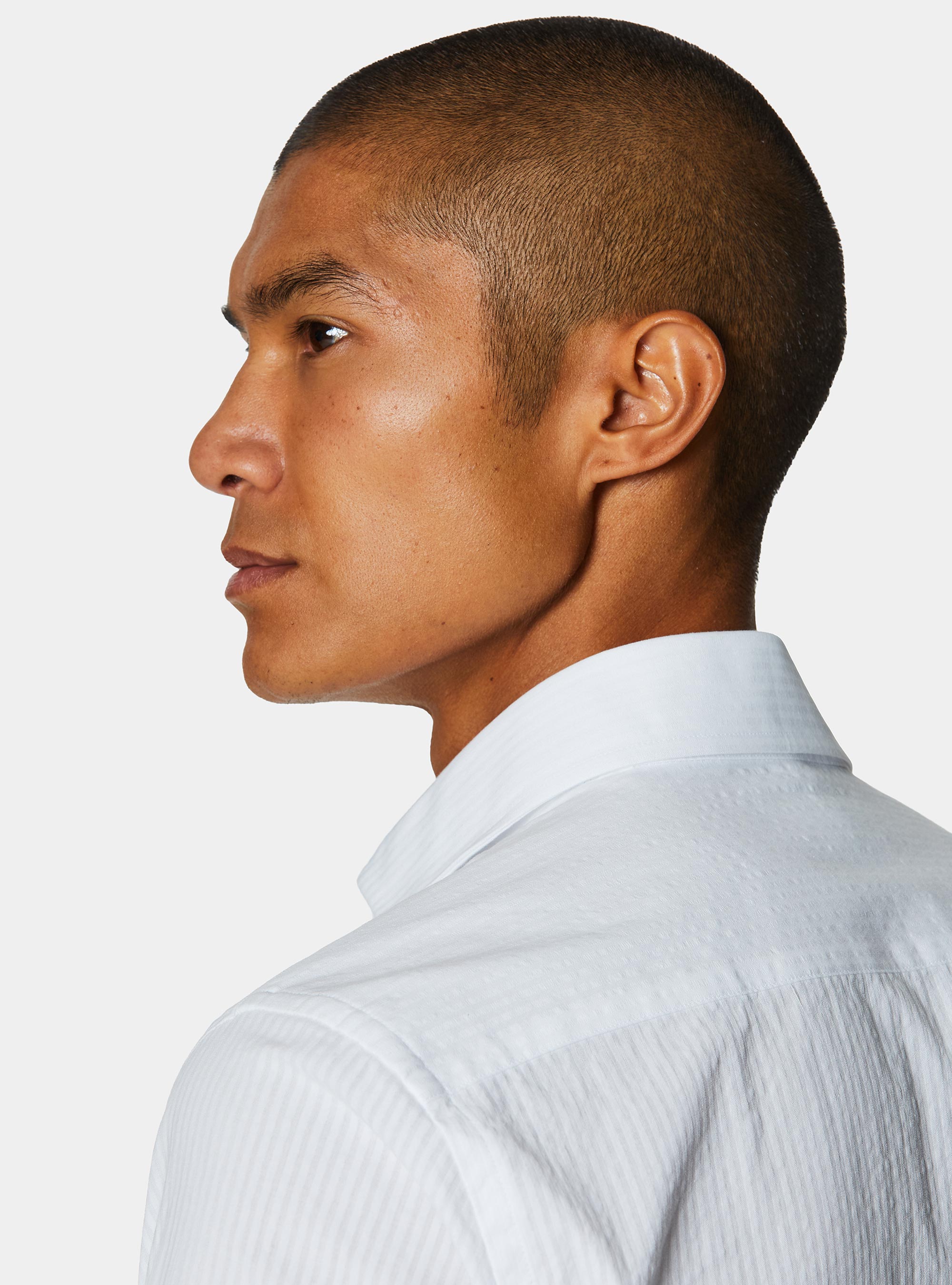 Camicia in cotone seersucker, BIANCO