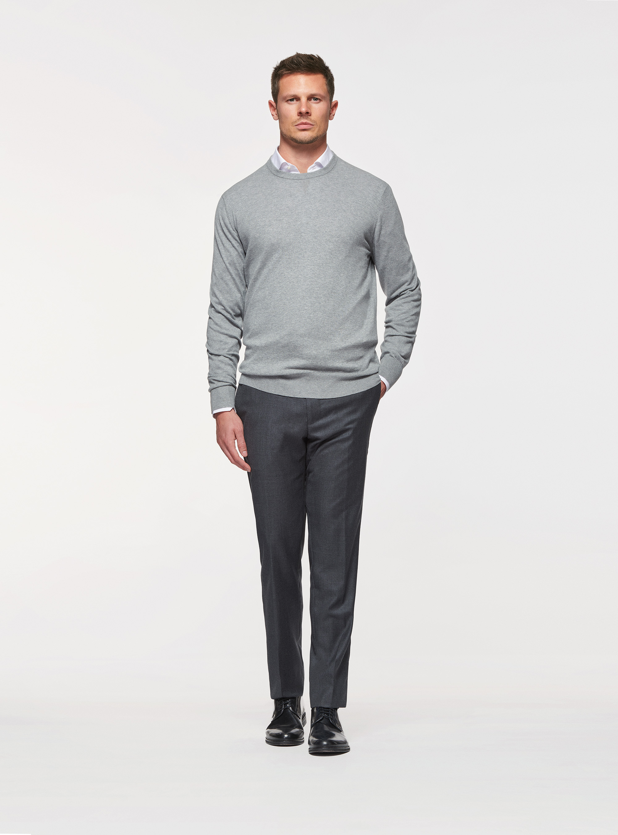 Maglia girocollo in cotone seta e cashmere, GRIGIO MELANGE 0151C