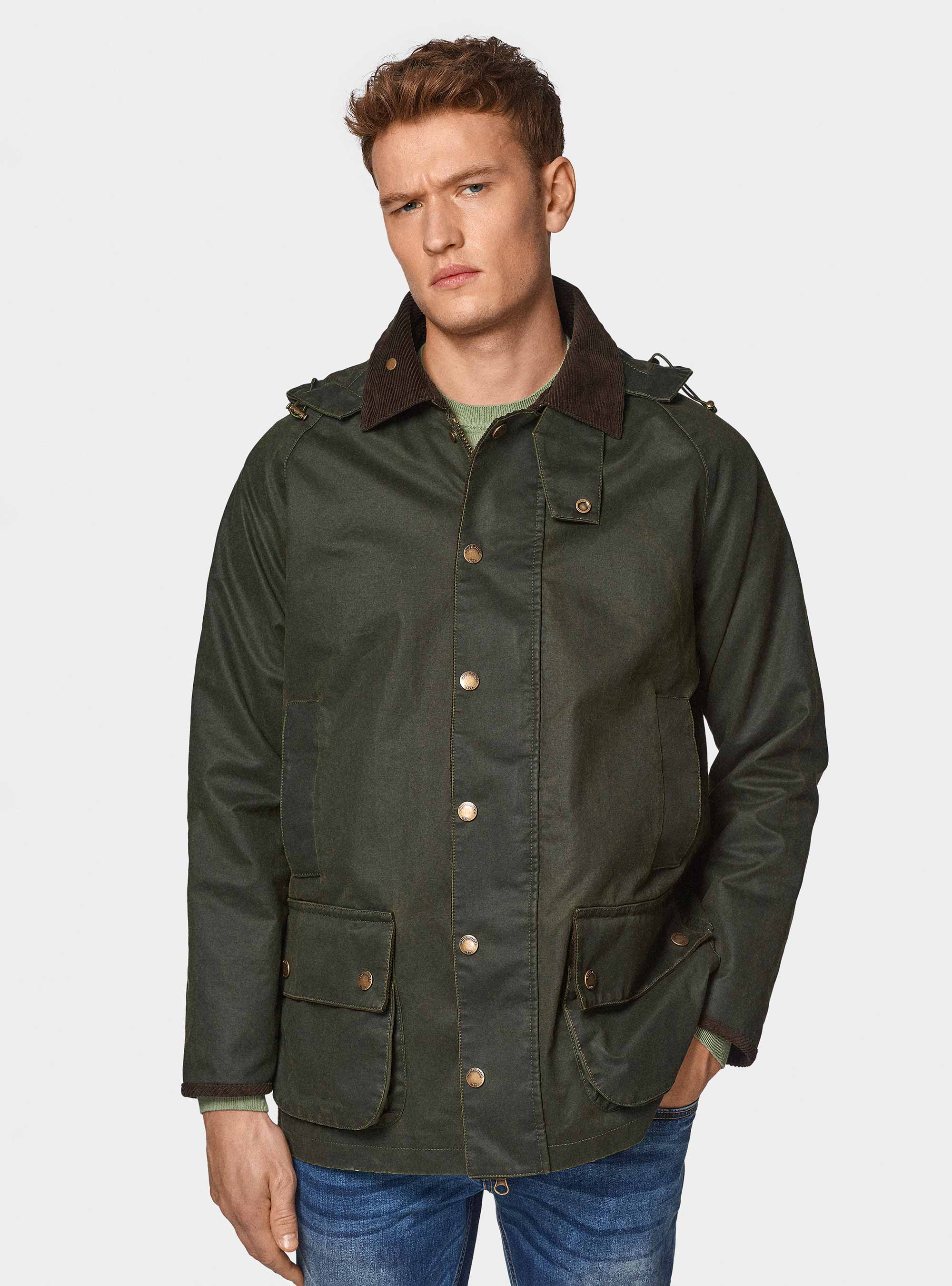 Chaqueta encerada en mezcla de algodón, VERDE