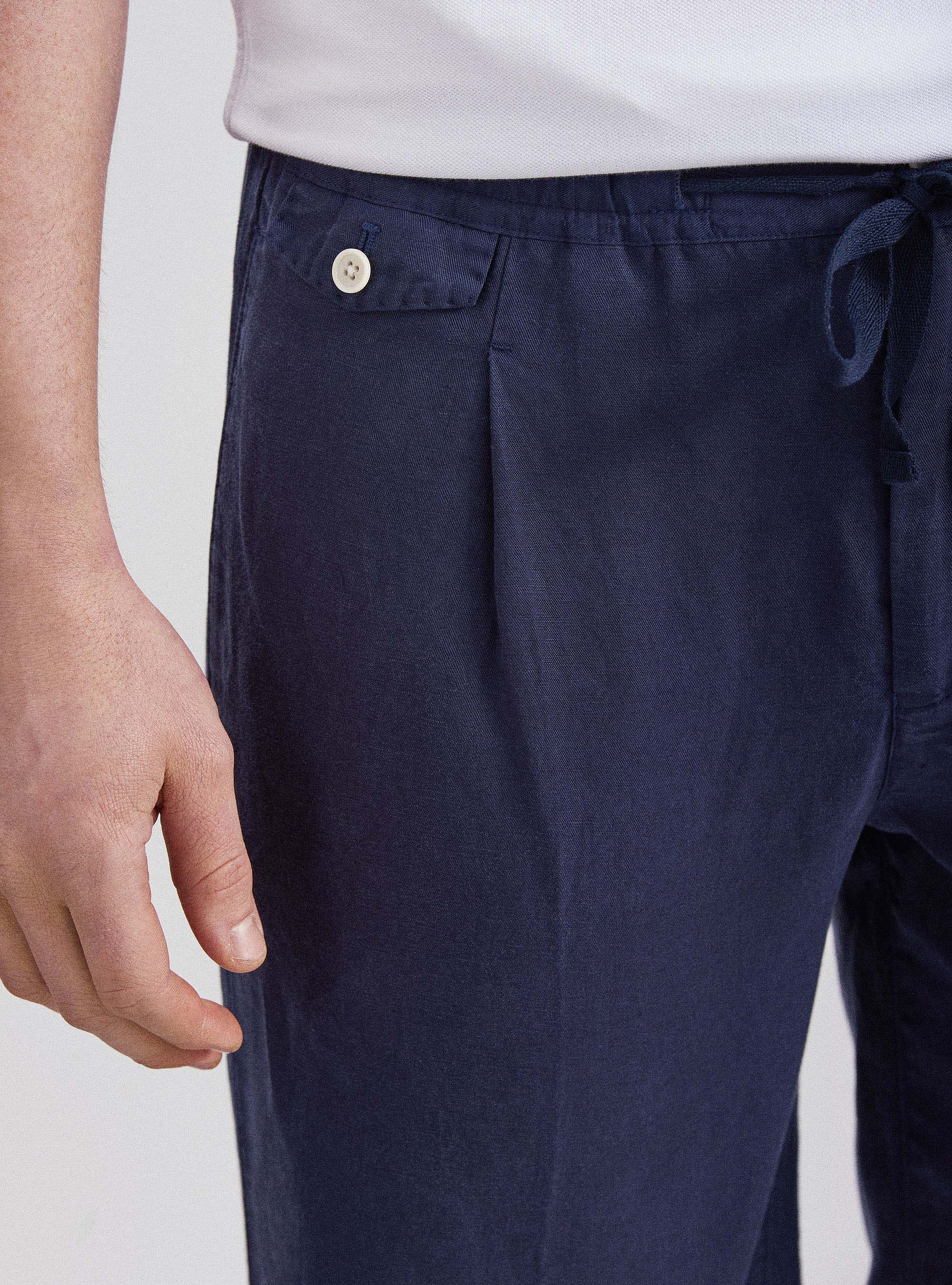 Bermuda in lino con coulisse, BLU NAVY