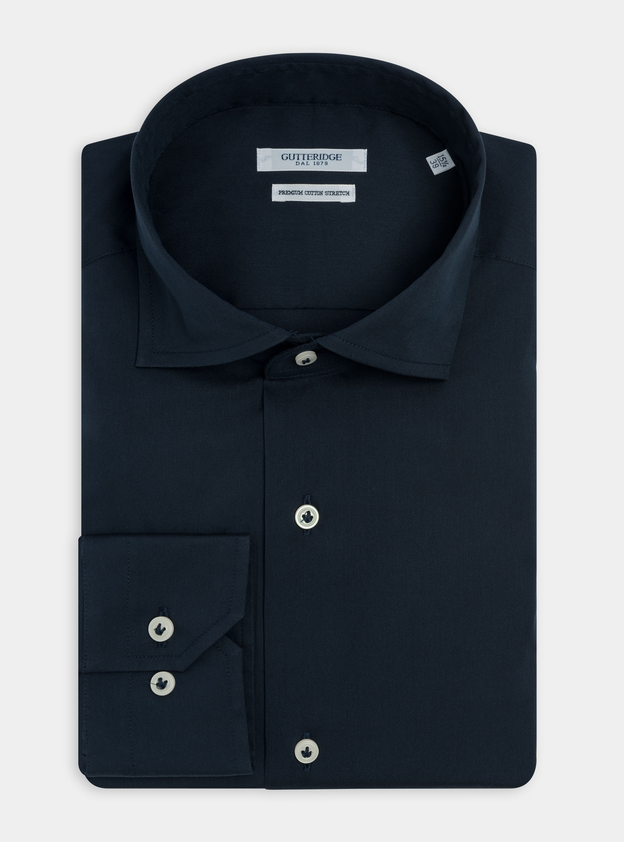 Camicia collo semi francese in popeline stretch, BLU NAVY