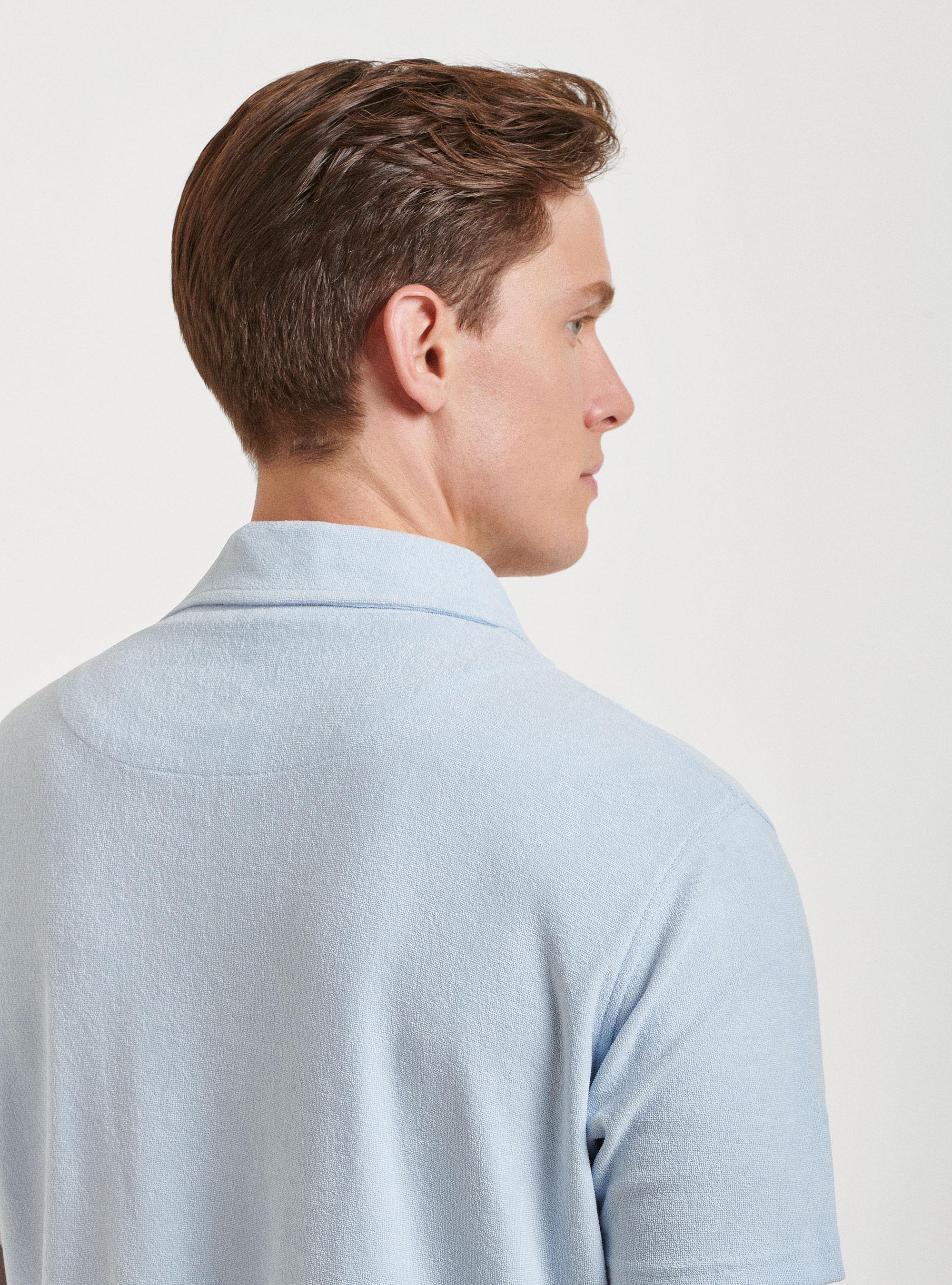 Maglia a polo in spugna di puro cotone, AZZURRO
