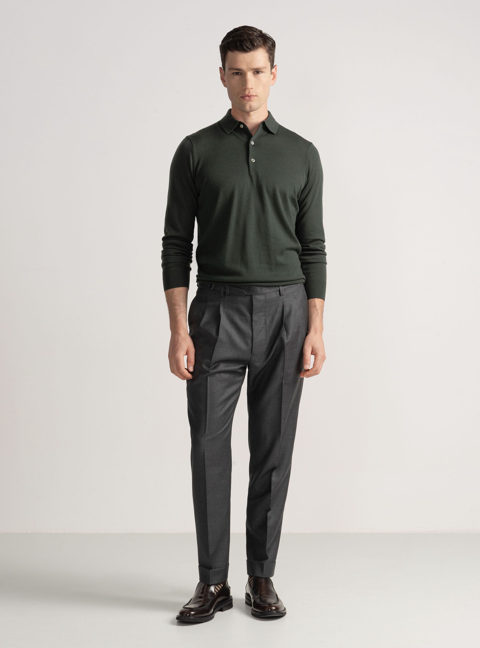 Pantaloni con pince in lana Vitale Barberis Canonico, ASFALTO