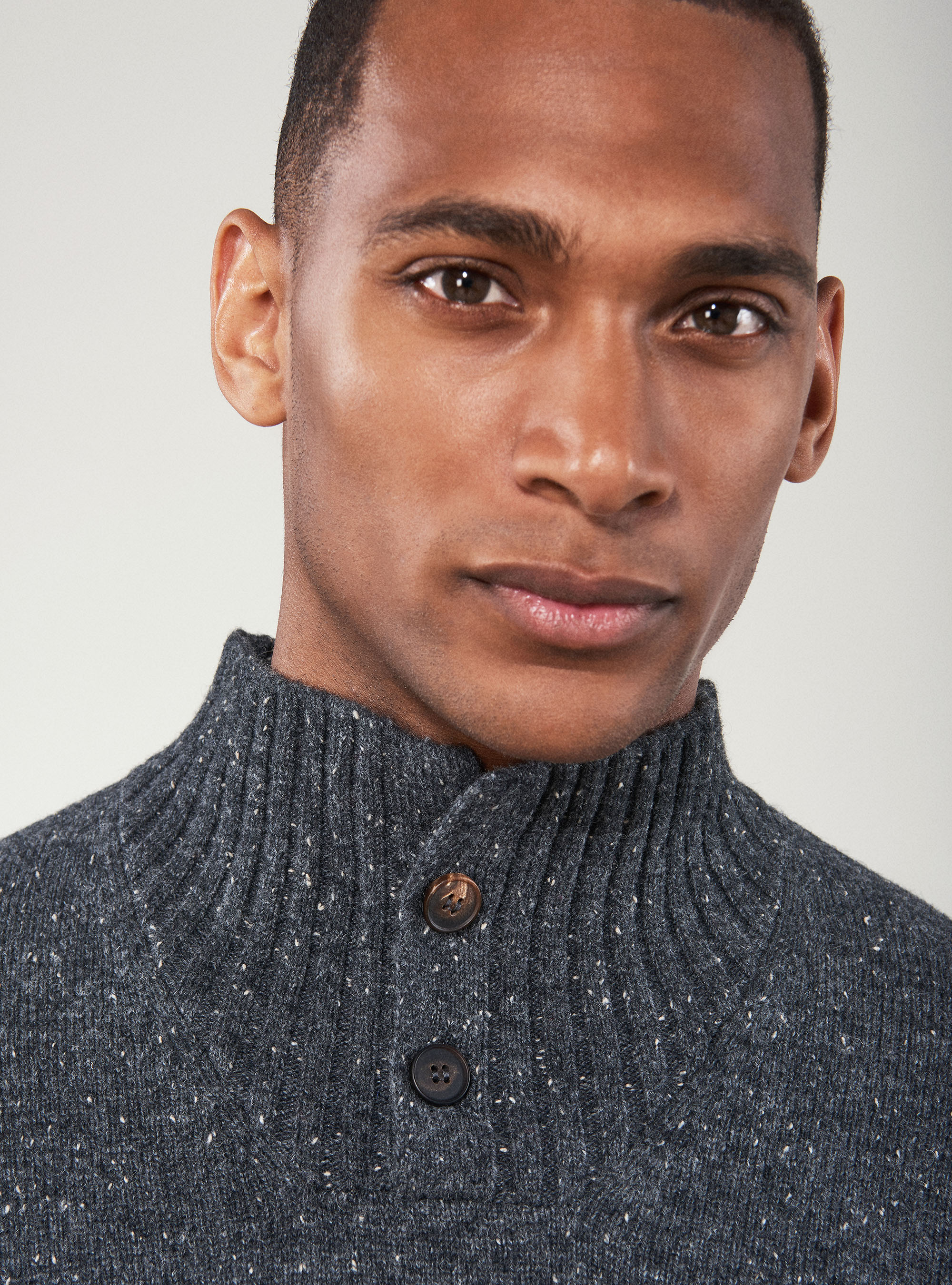 Pull boutonn&eacute; &agrave; demi-cou en laine, GRIS CLAIR M&Atilde; LANG&Atilde;