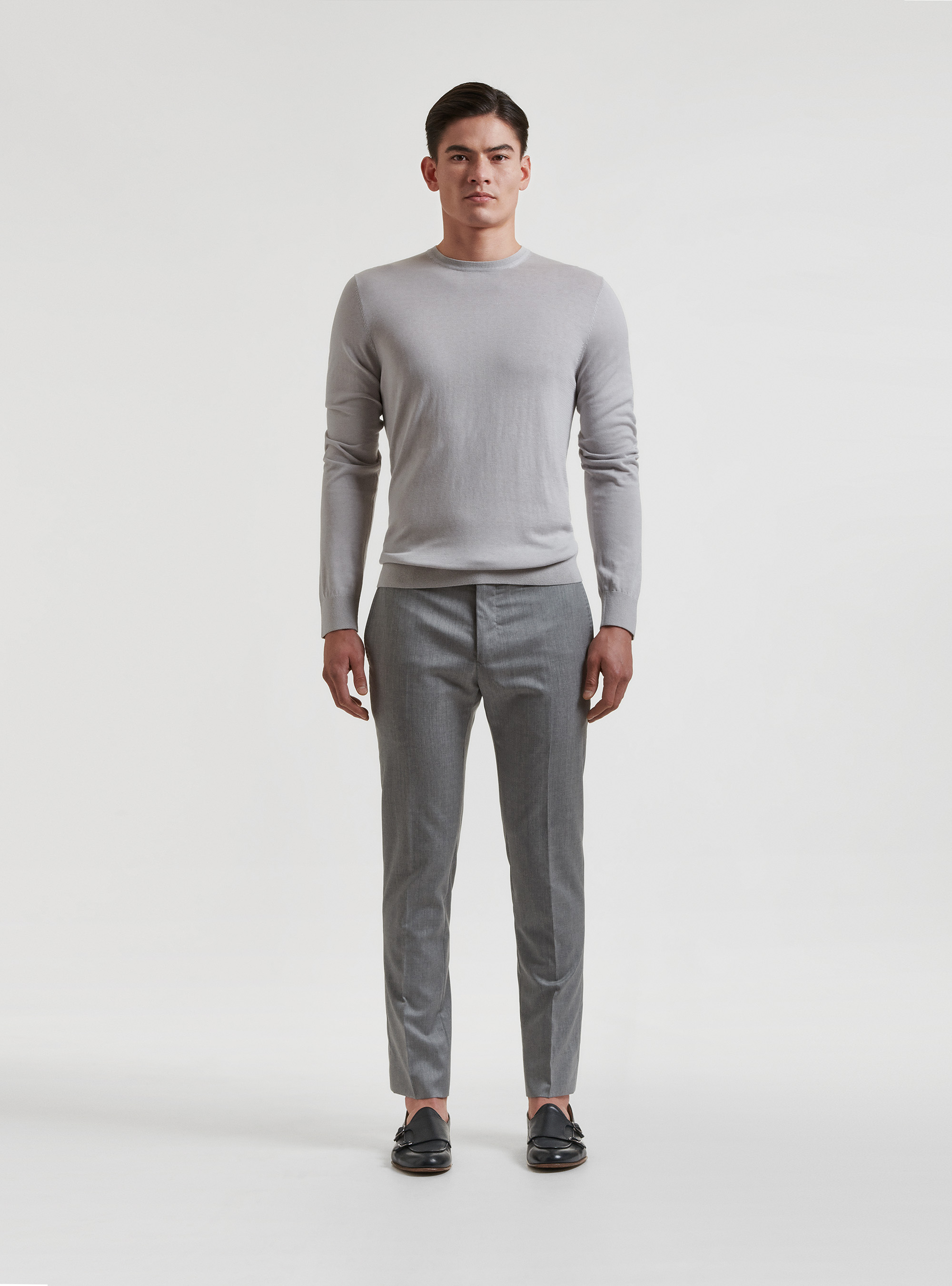 Maglia girocollo in seta e cotone, GRIGIO CHIARO MELANGE