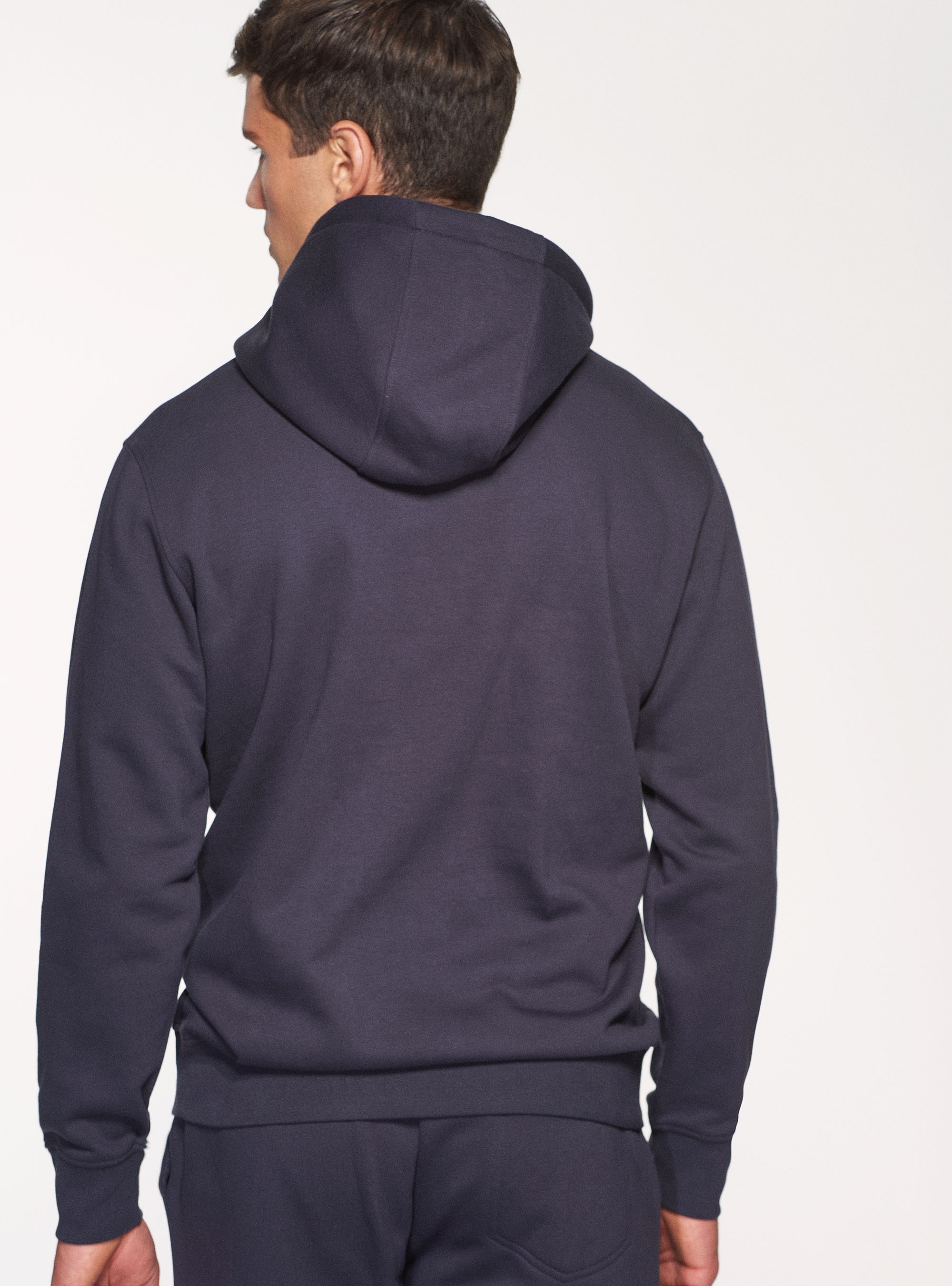 Felpa in misto cotone con cappuccio, BLU NAVY