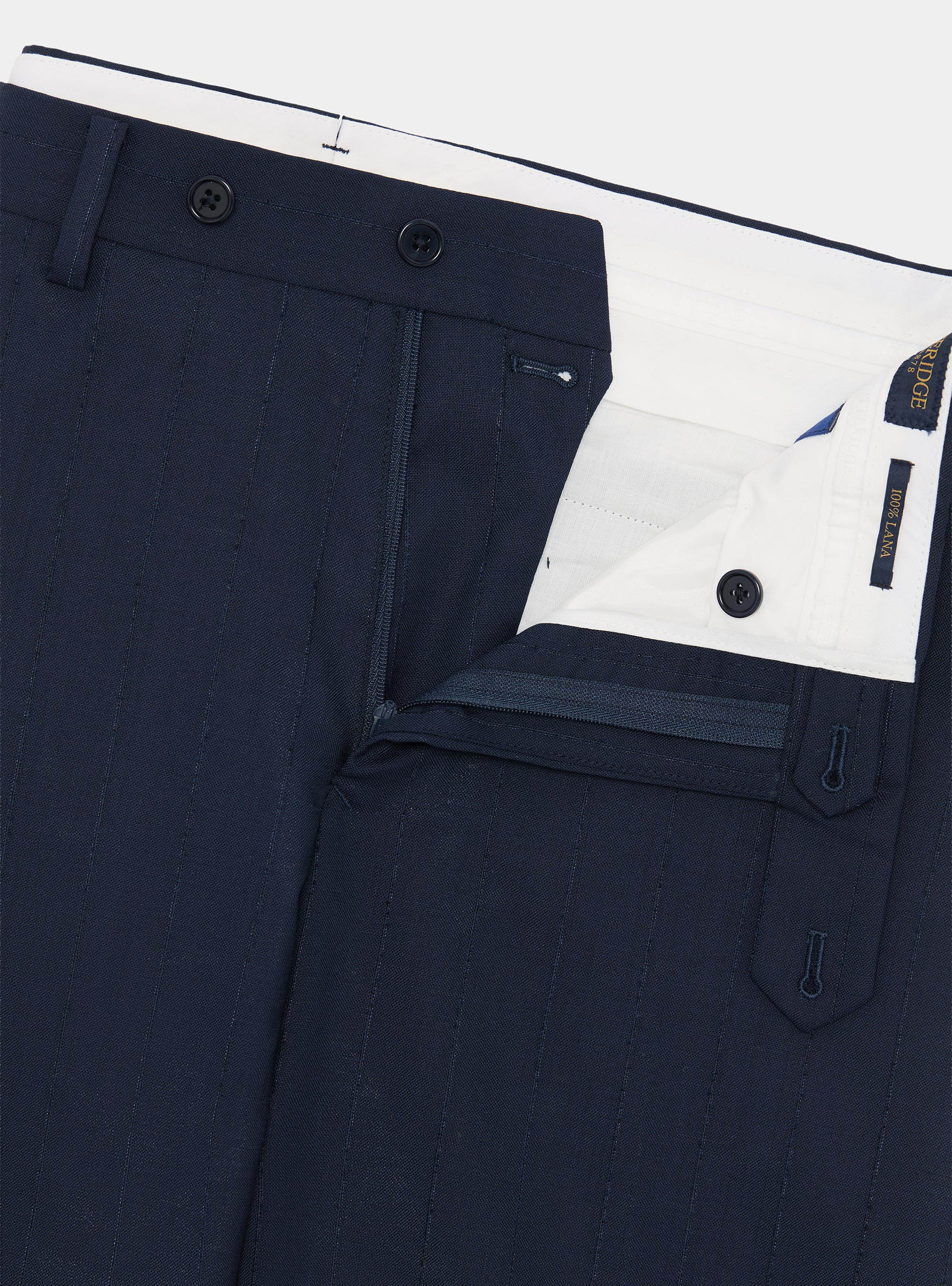Pantalones de traje a rayas 100% lana, AZUL MARINO