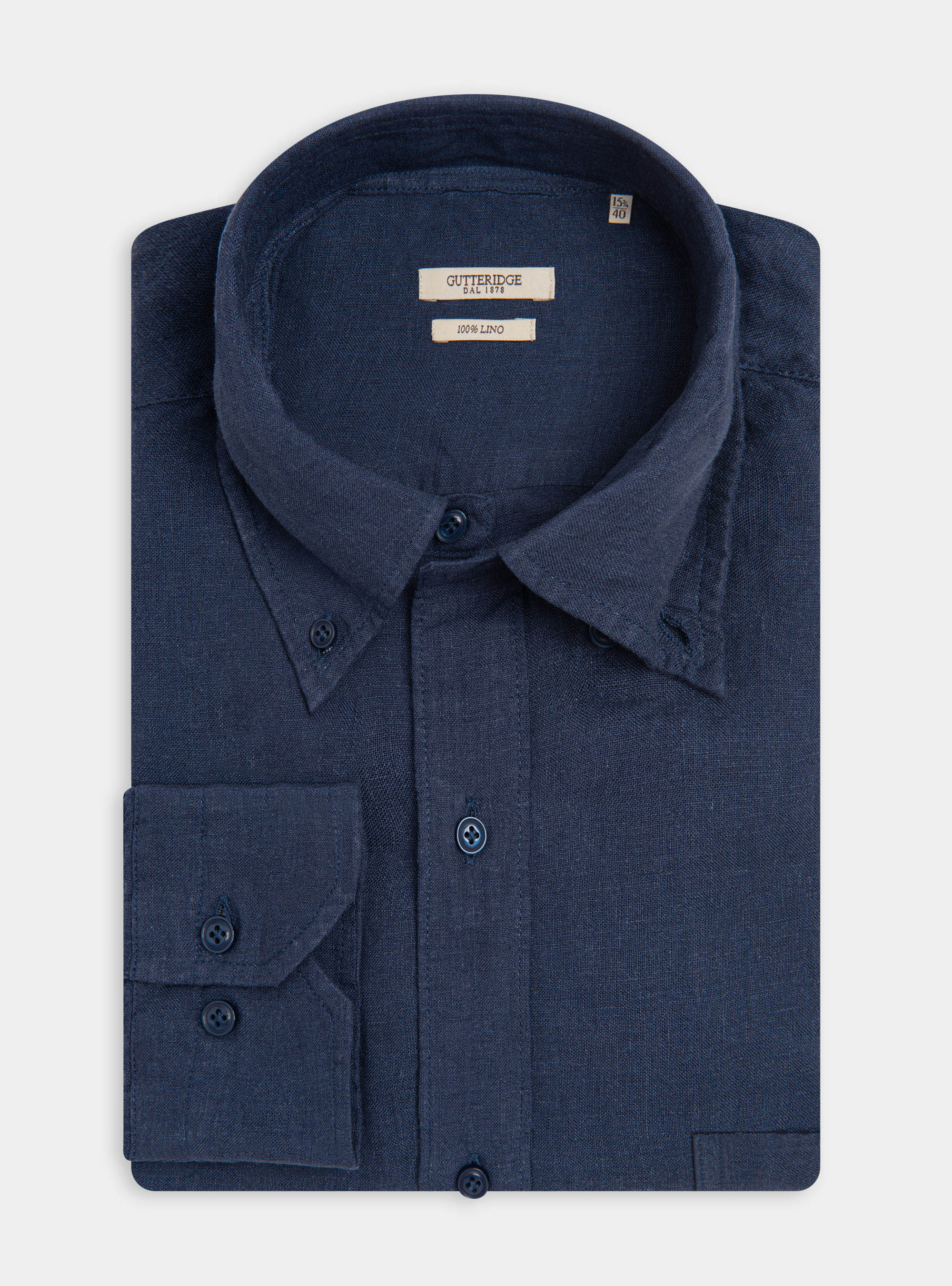 Hemd mit Button-down-Kragen aus reinem Leinen, NAVY 0218C