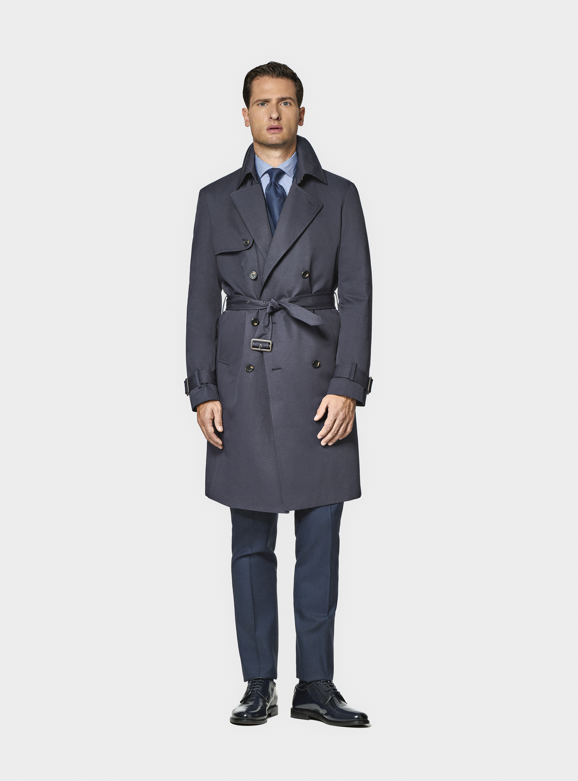 Cotton twill trench coat, NAVY BLUE