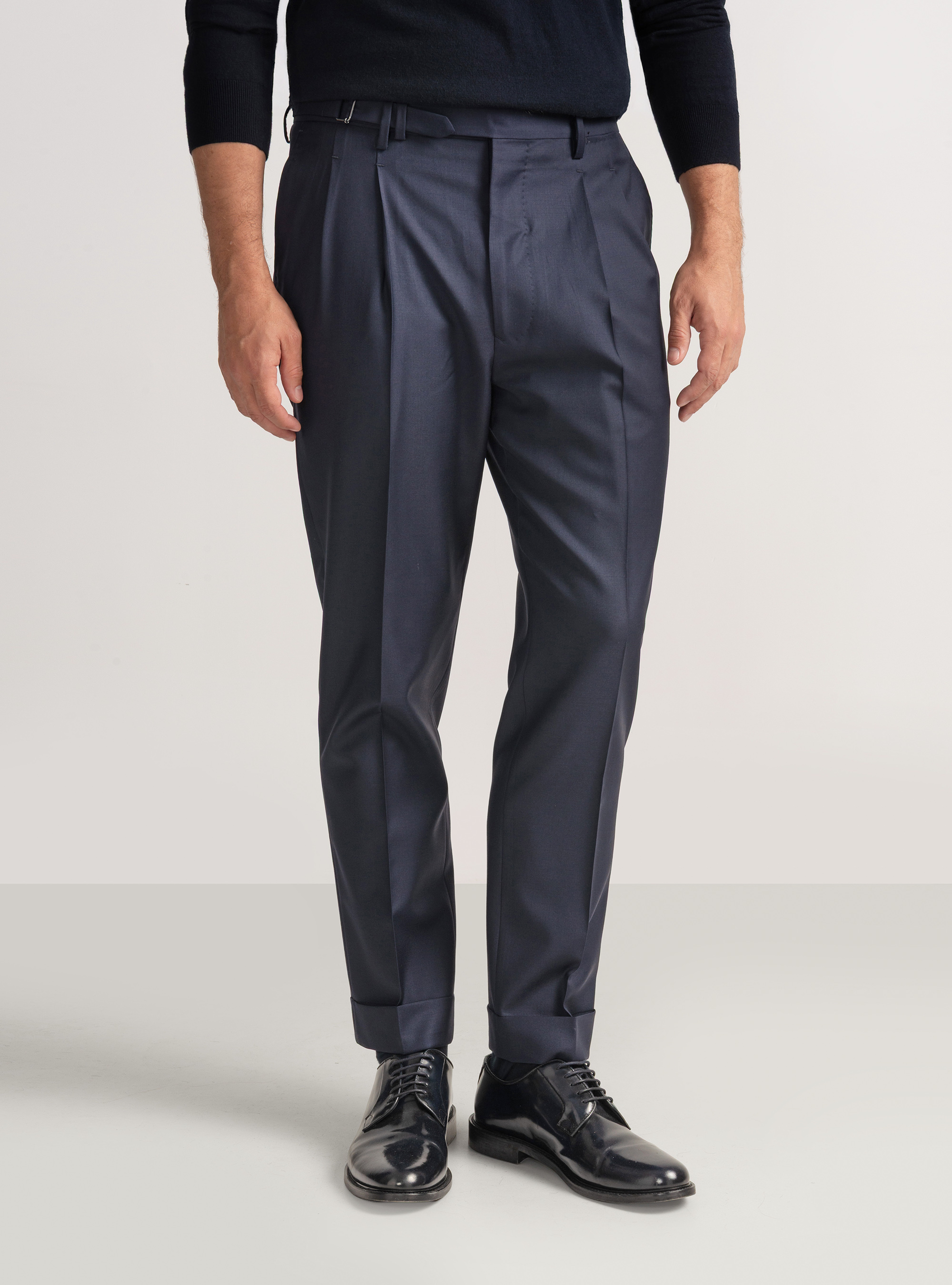Pantaloni con pince in lana Vitale Barberis Canonico, BLU NAVY