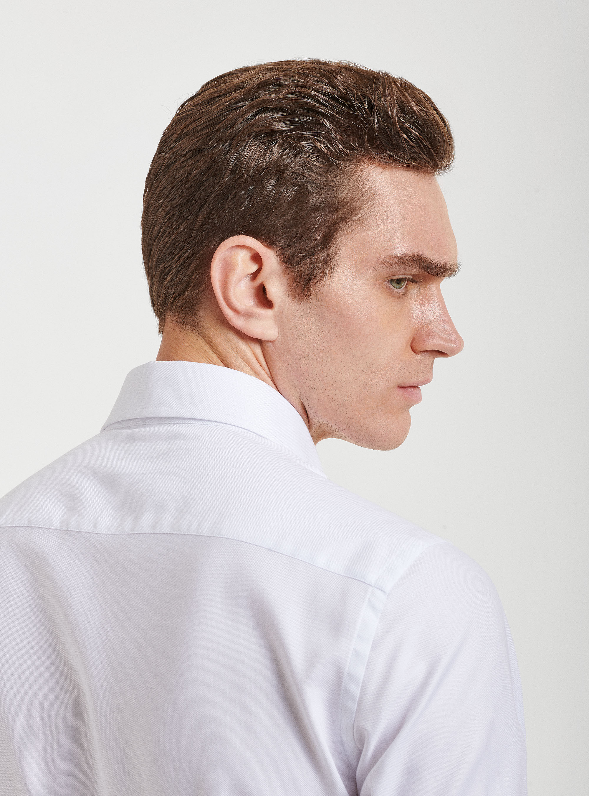 Camicia collo semi francese in oxford di cotone, BIANCO