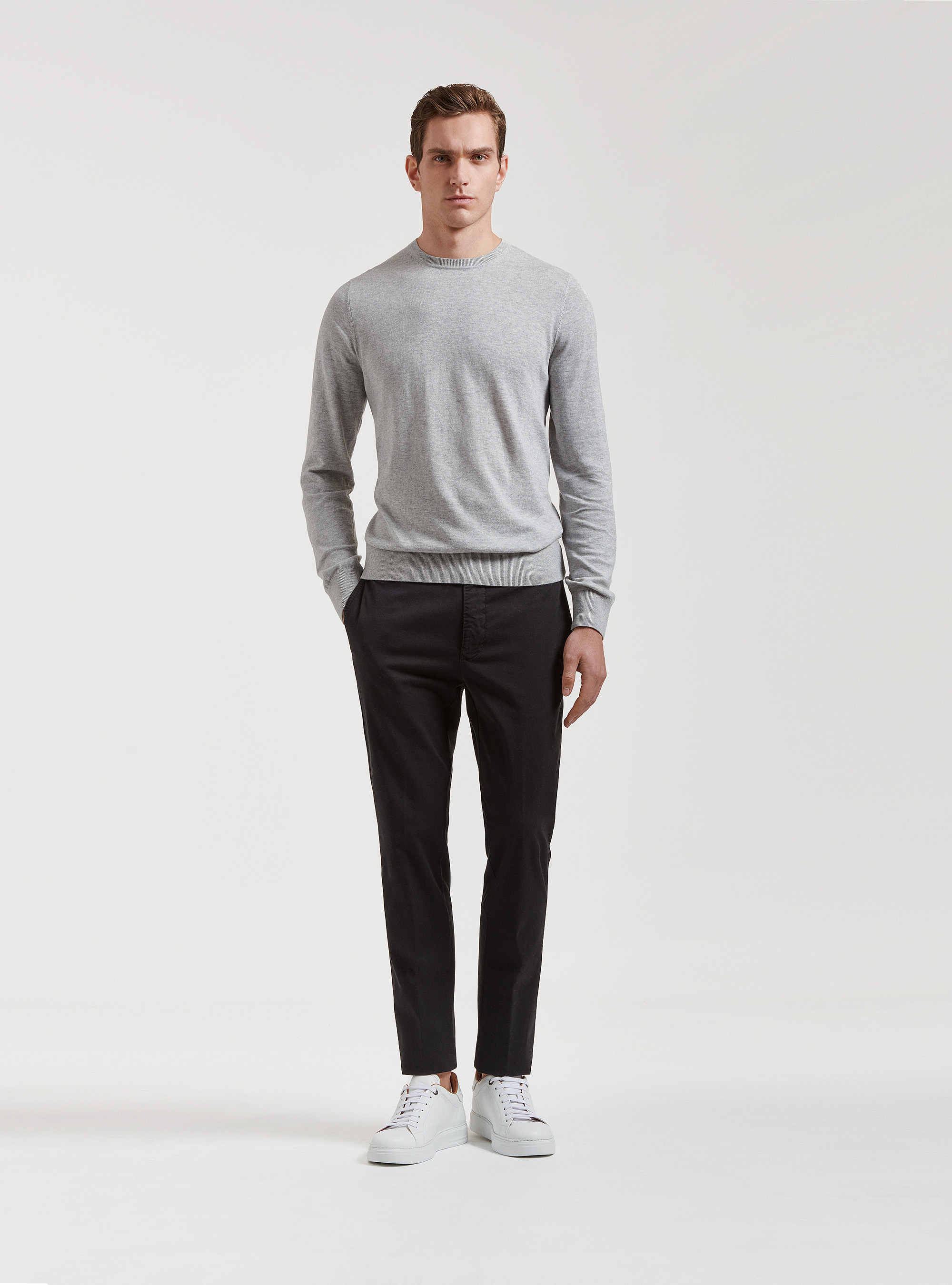 Jersey de cuello redondo de algod&oacute;n, seda y cachemira, GRIS CLARO JASPEADO