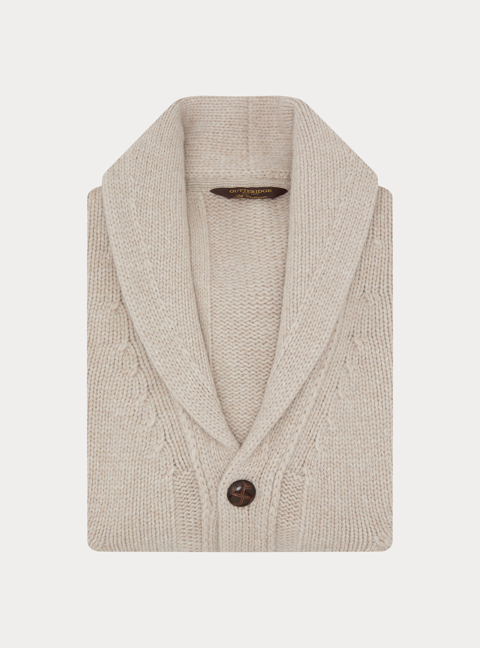 Cable-knit shawl collar lambswool-cashmere cardigan, ECRU