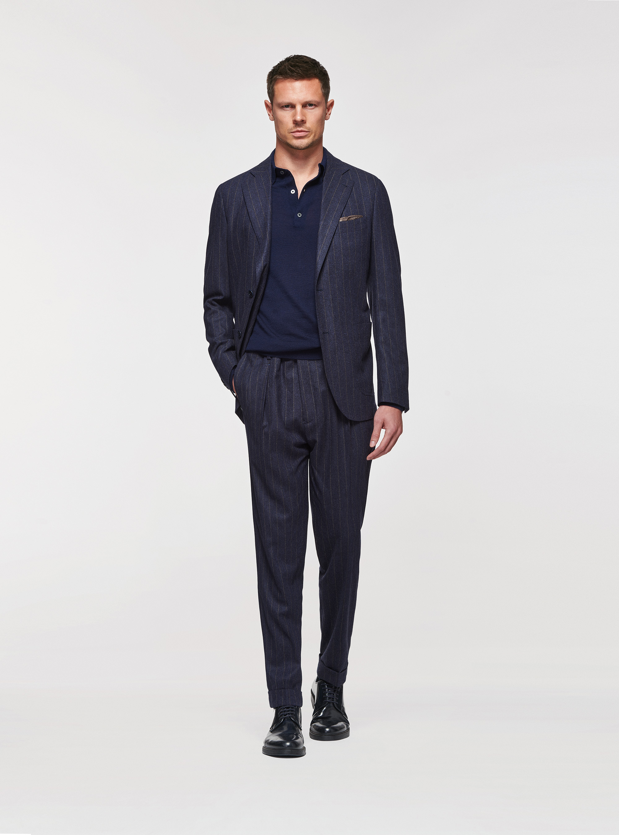 Pantaloni gessati in lana Reda, BLU NAVY