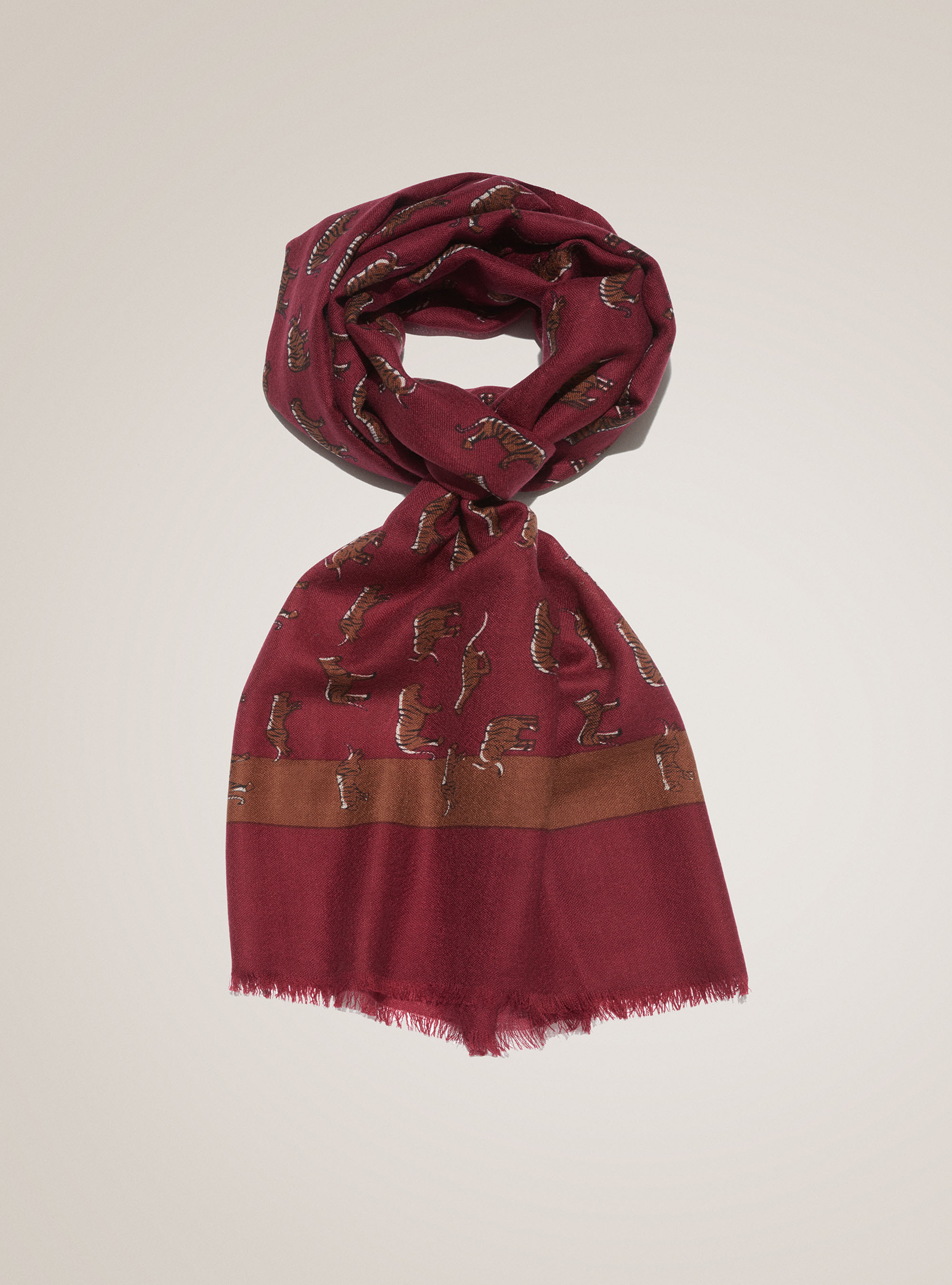 Sciarpa 100% lana a fantasia, BORDEAUX