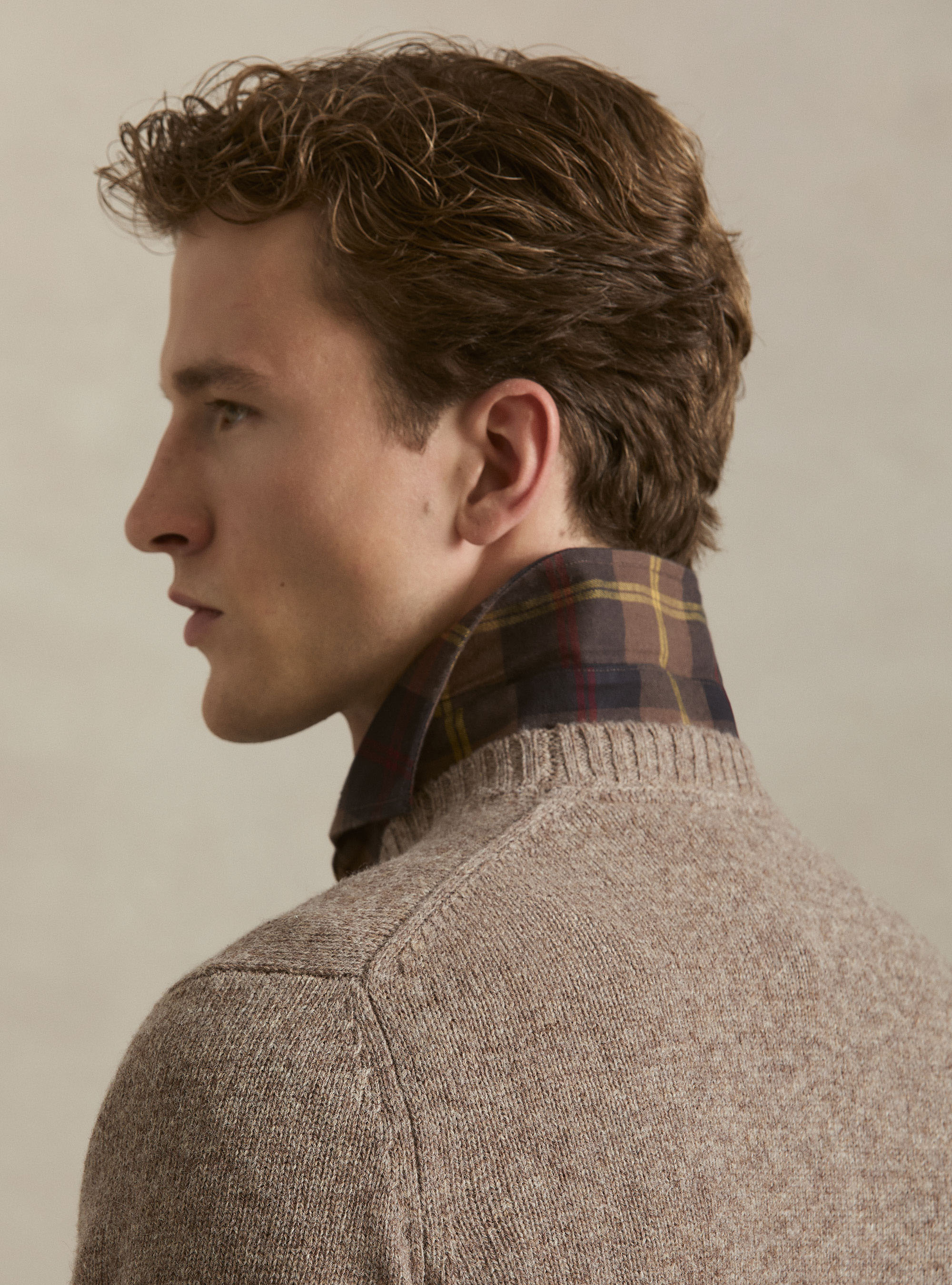 Pure Shetland wool crewneck sweater, MUD