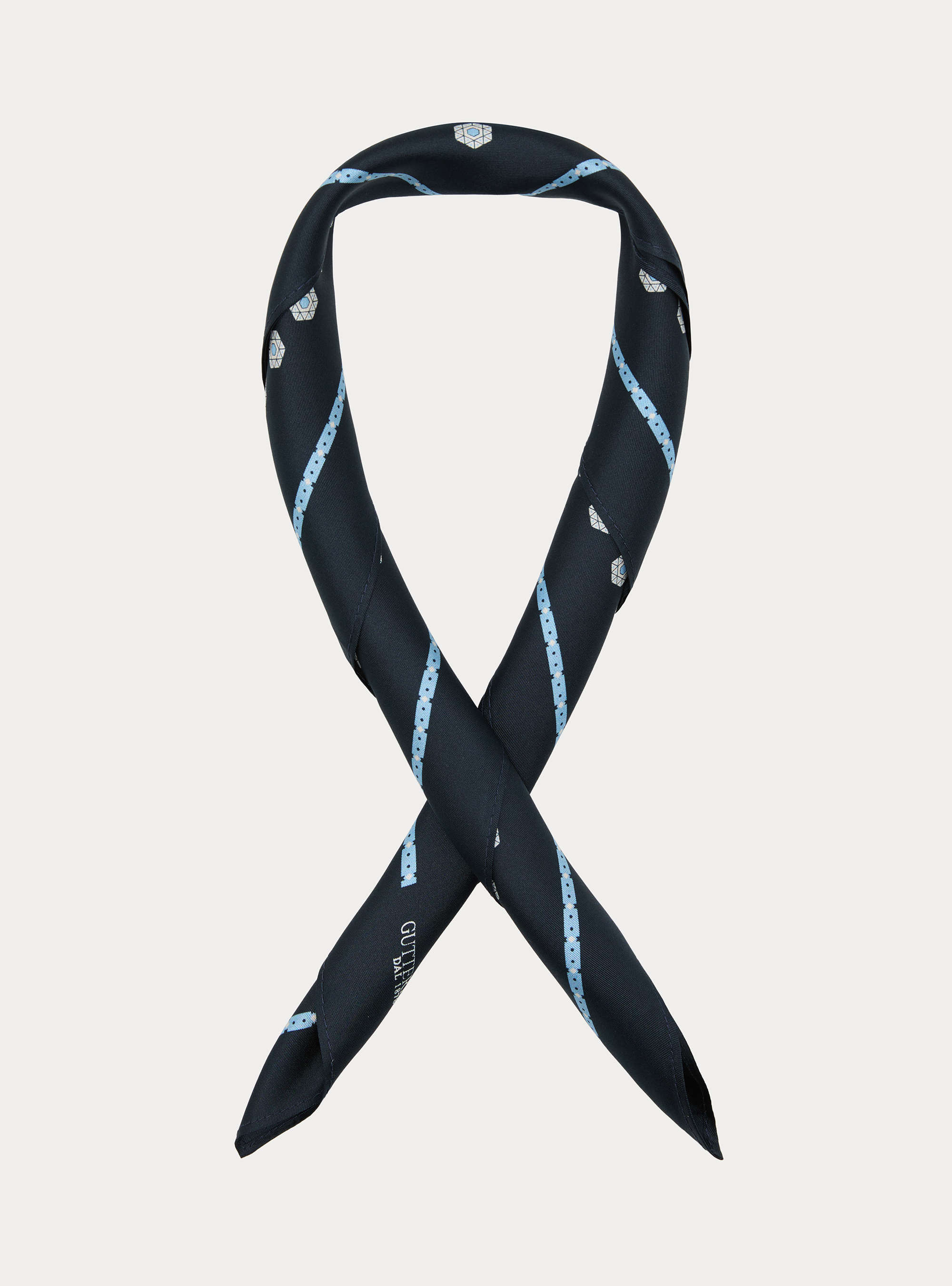 Foulard stampato in seta fantasia geometrica, NAVY BLUE