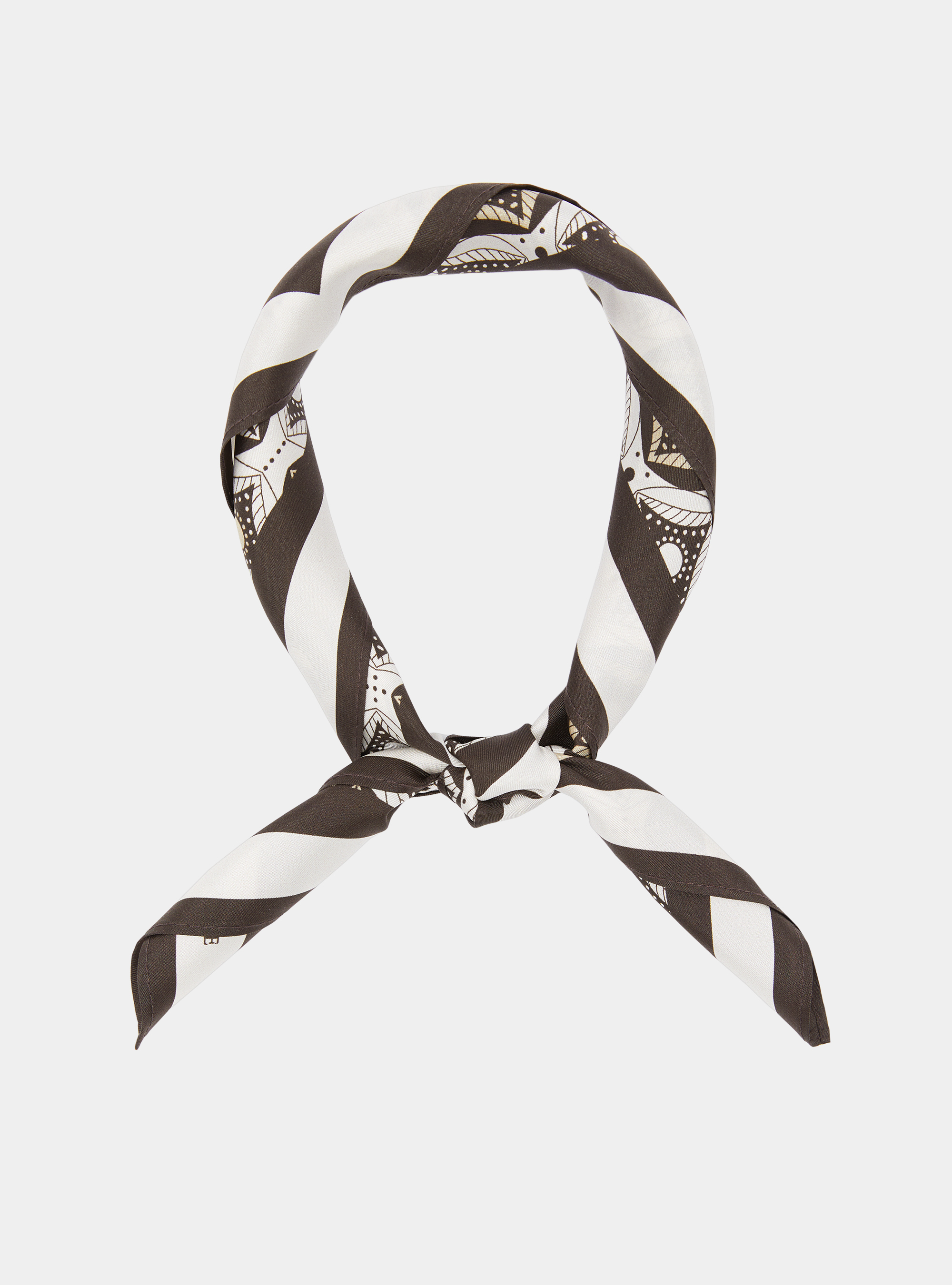 Foulard in seta stampa geometrica, MARRONE