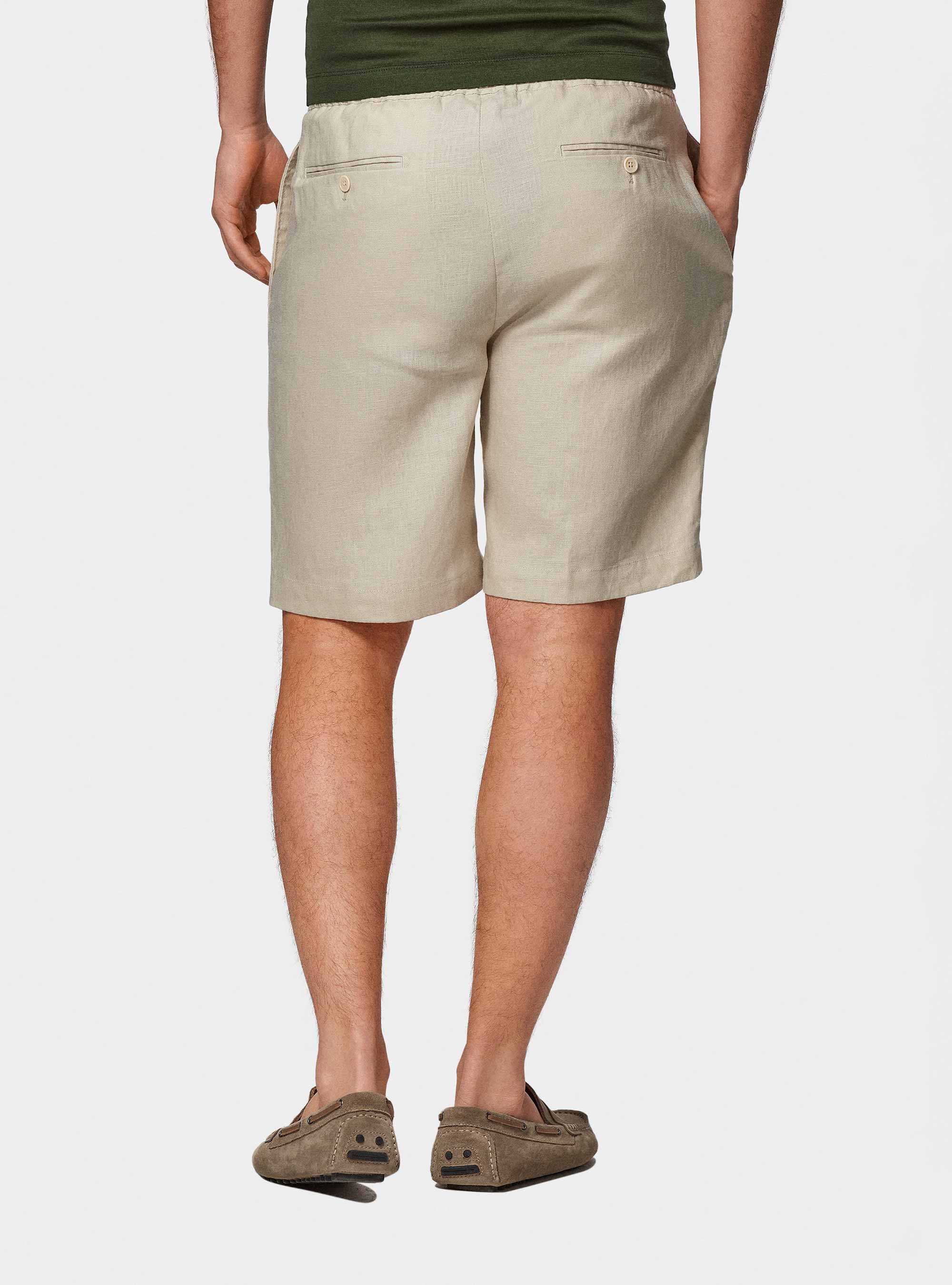 Pure linen bermuda shorts with elastic band, ECRU