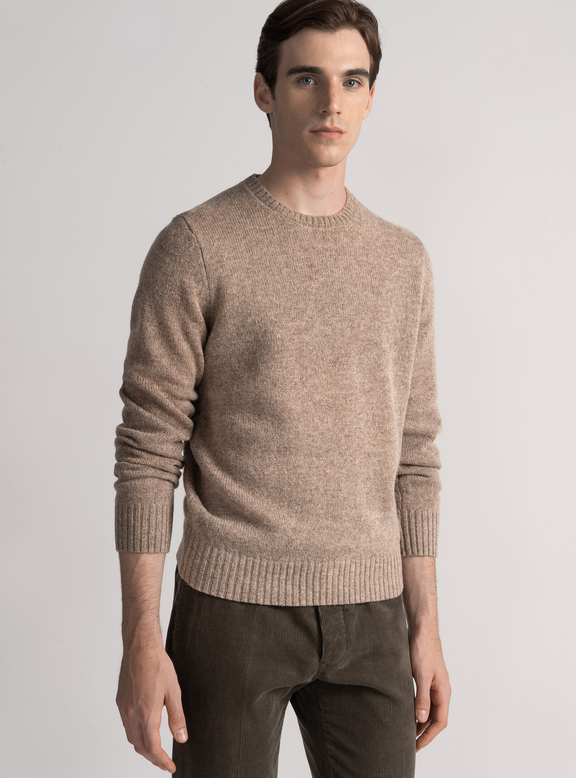 Shetland wool crew-neck sweater, MUD