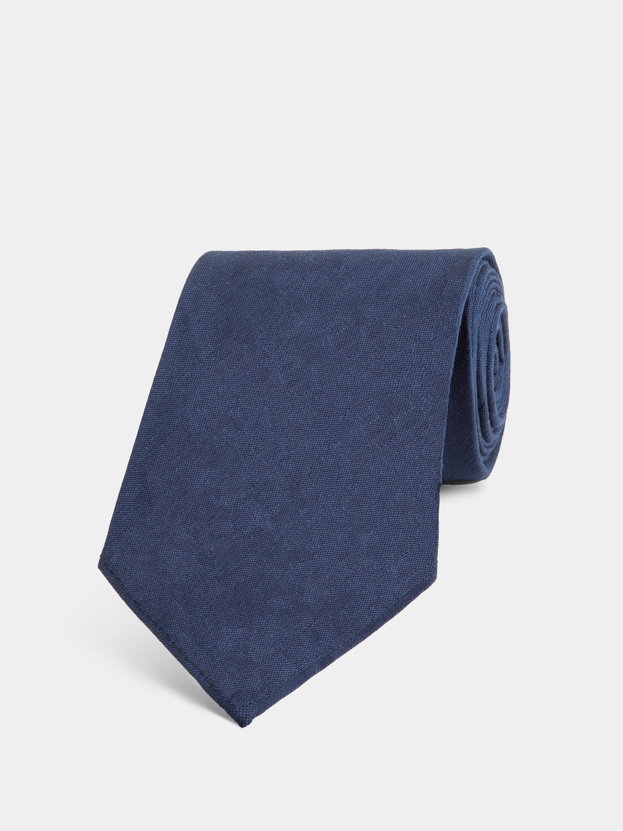 Cravatta tinta unita in lino e cotone, BLU NAVY