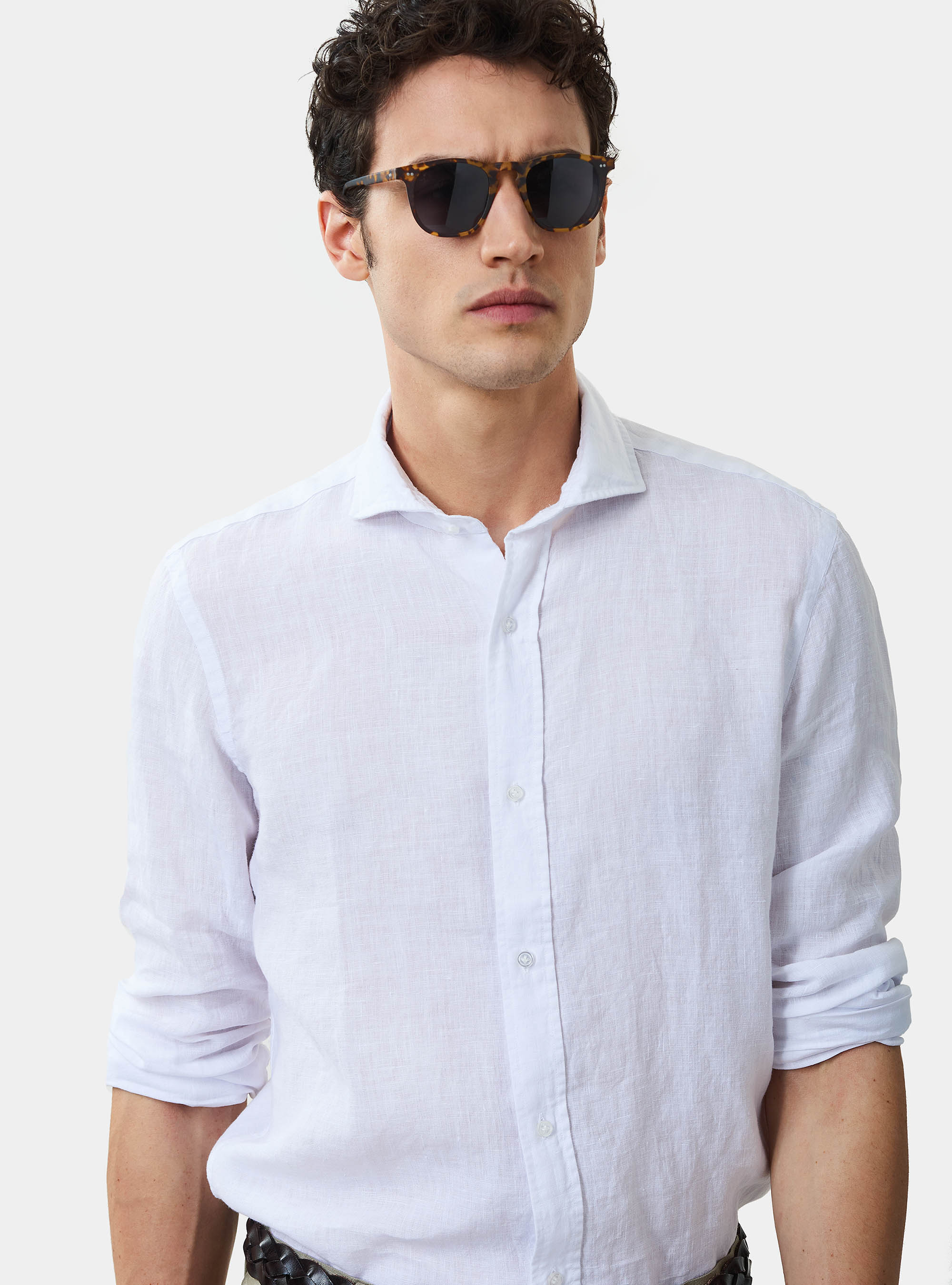 Camicia slim 100% lino delavè, BIANCO