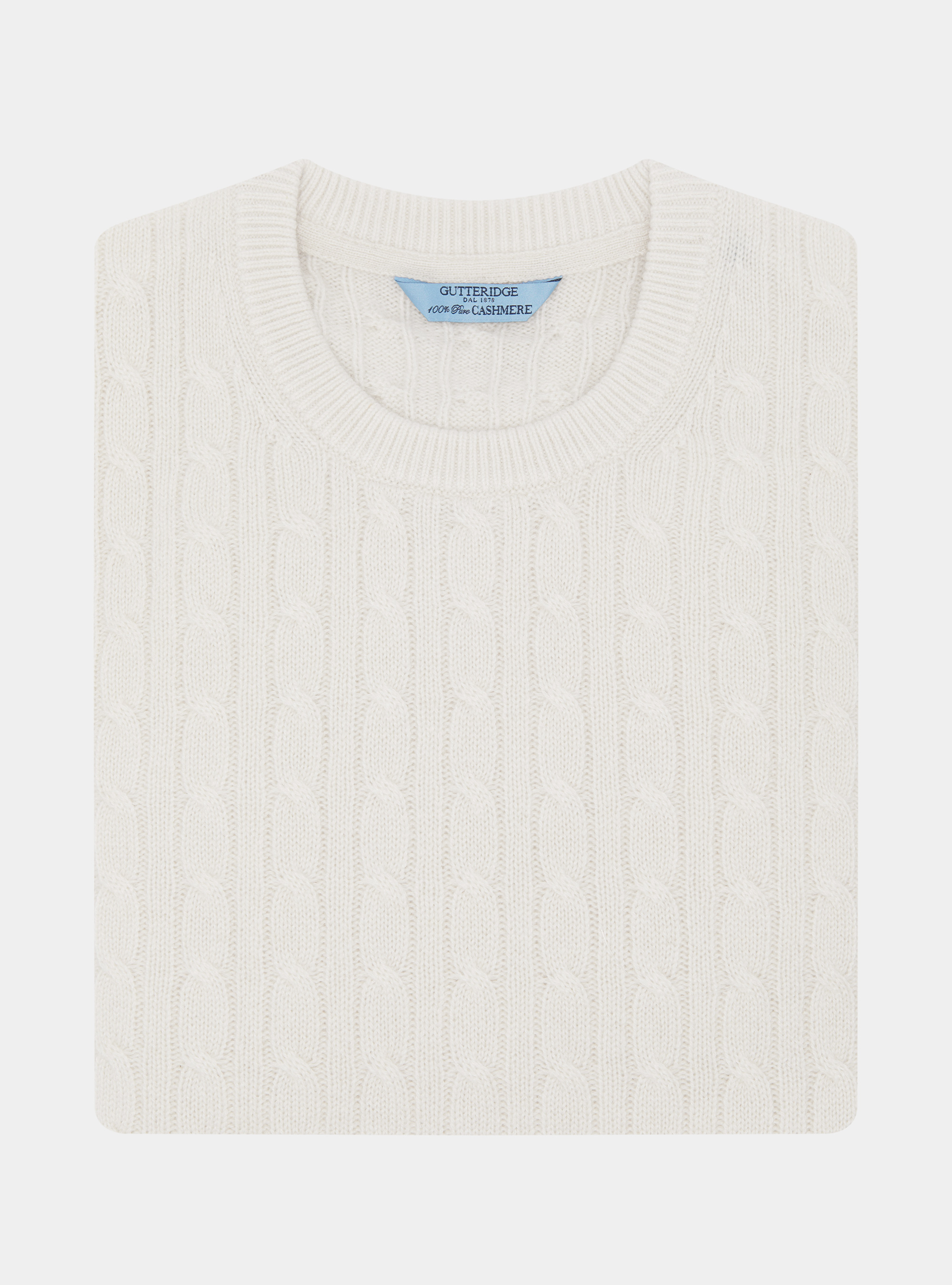 Braided crew neck sweater in pure cashmere, WHITE